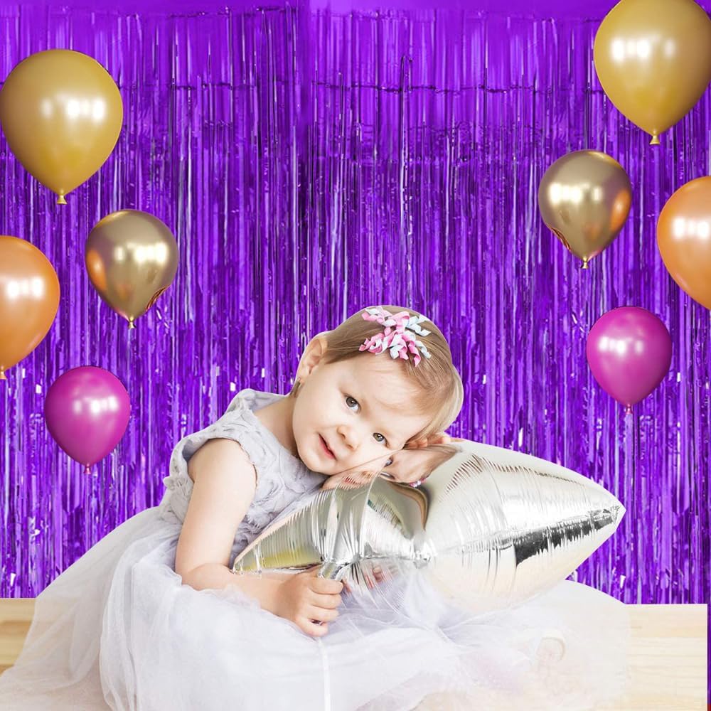 BEISHIDA 2 Pcs Light Purple Violet Door Streamers Tinsel Curtain Party Streamers Backdrop Fringe Foil Wall Background for Birthday Halloween Wedding Party Decoration(3.28 ft x 6.56 ft)
