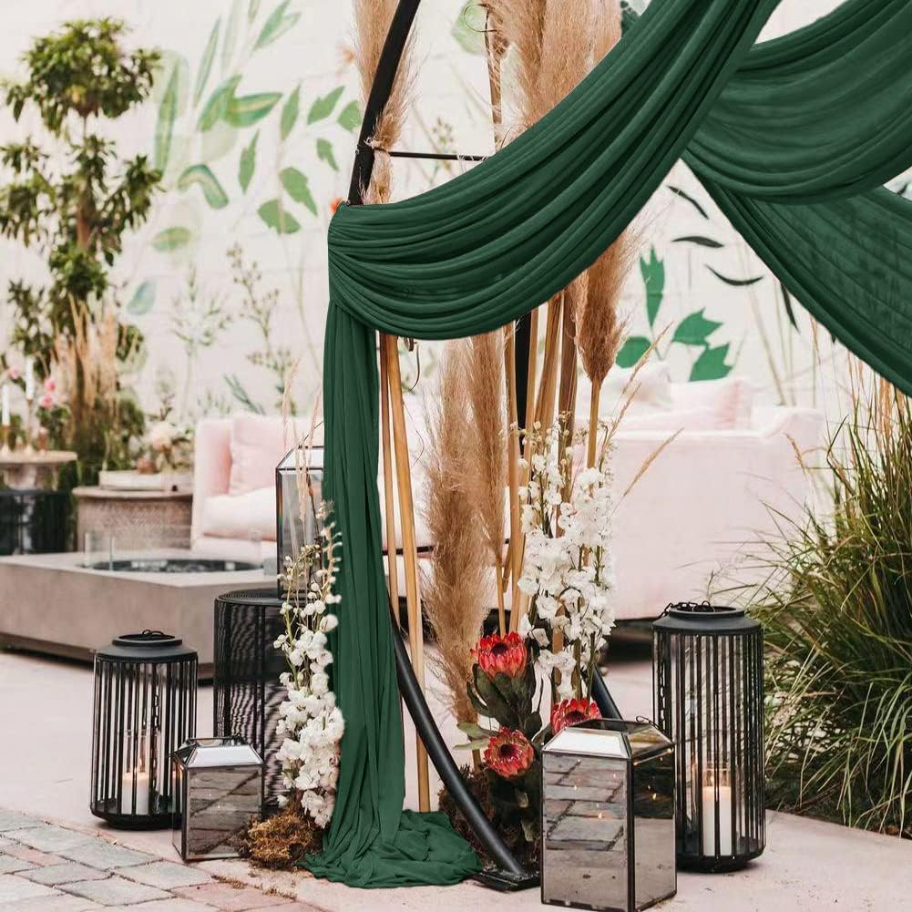 Wedding Arch Draping Fabric 2 Panels 30'' x 18FT Emerald Green Sheer Chiffon Arch Drapery for Photo Booth Bridal Shower Baby Shower Church Decor Newborn Photography Christening Outdoor Party