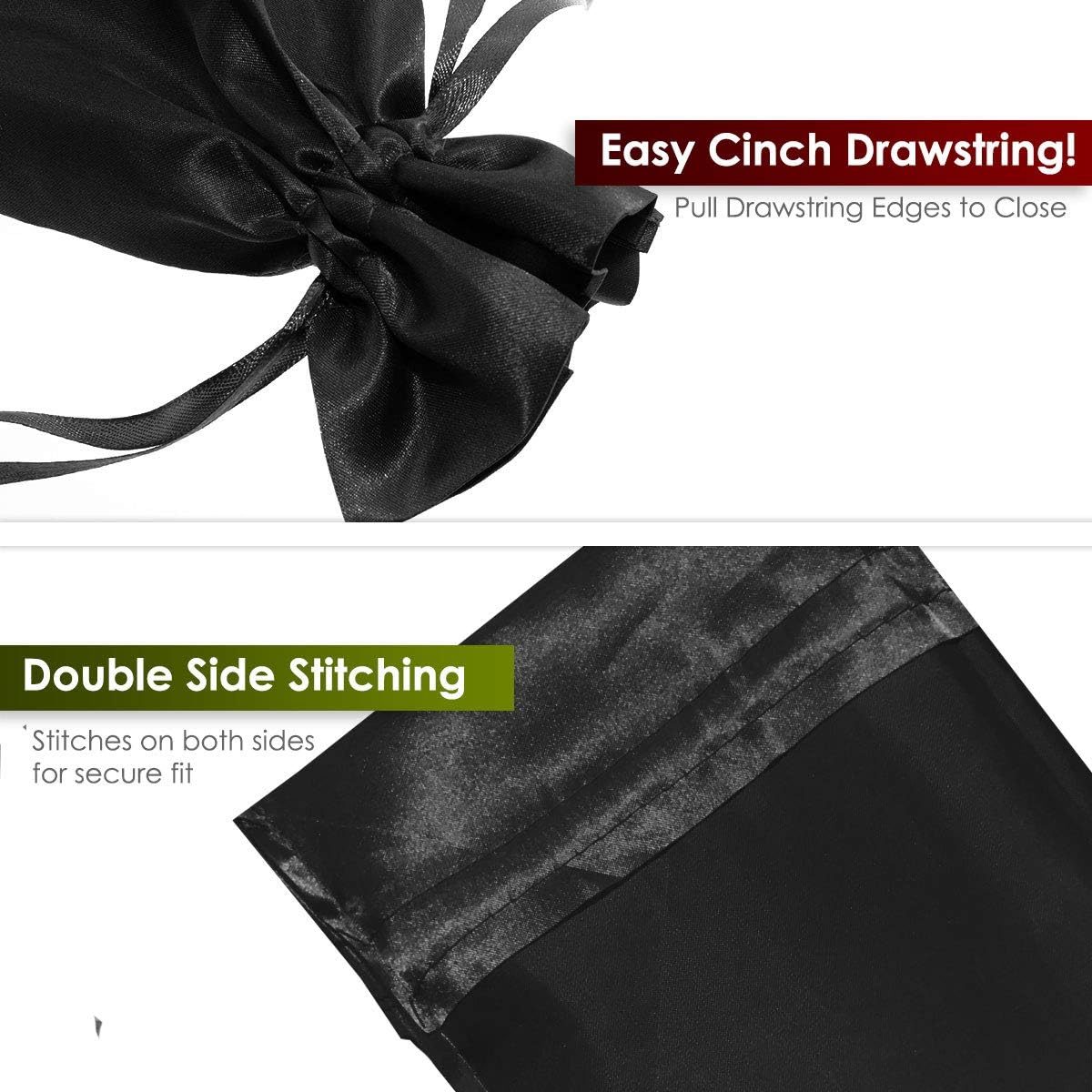 6" x 9" Black Satin Gift Bags, Jewelry Bags, Wedding Favor Drawstring Bags Baby Shower Christmas 50 per Pack