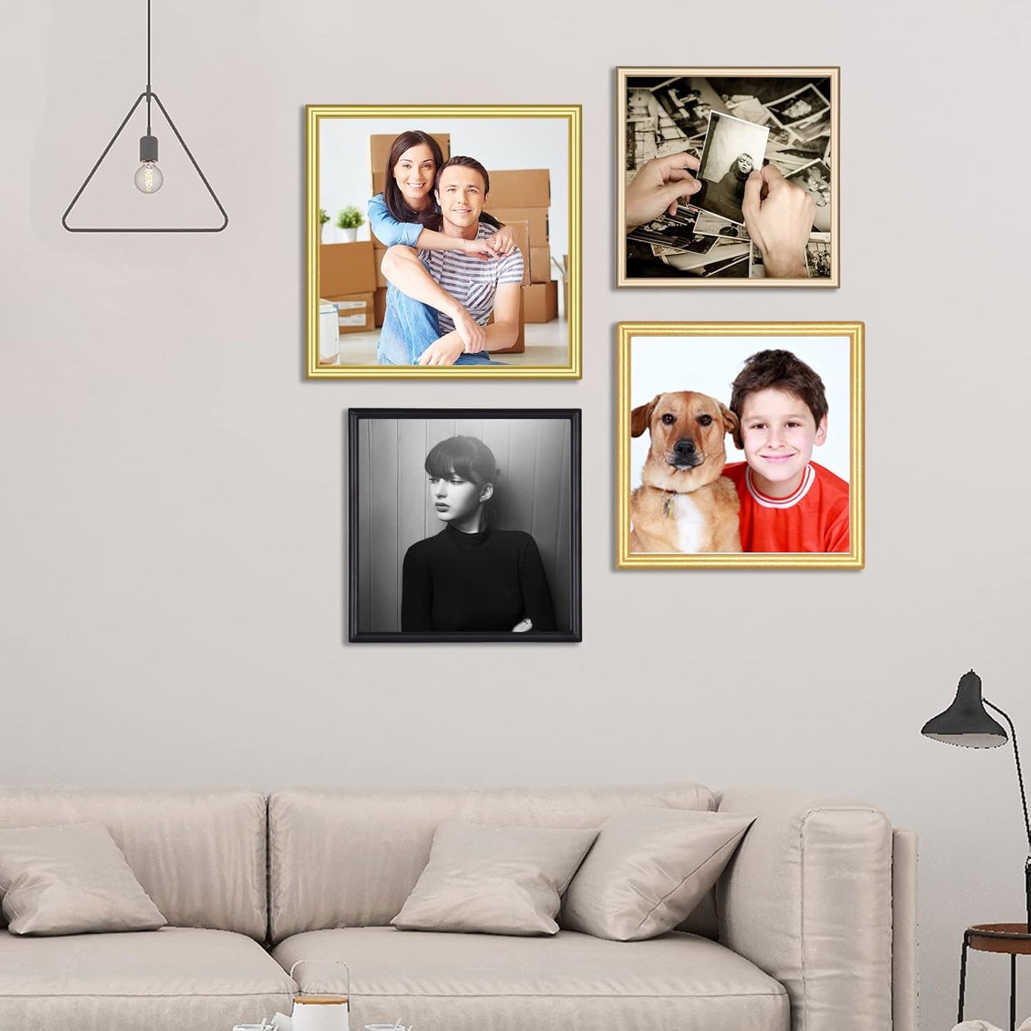 5x5 Picture Frames Gold - Brushed Brass Modern Simple Thin Aluminum Metal Photo Frame with HD Real Glass, Display for Tabletop and Wall Collage. (2 Pack)