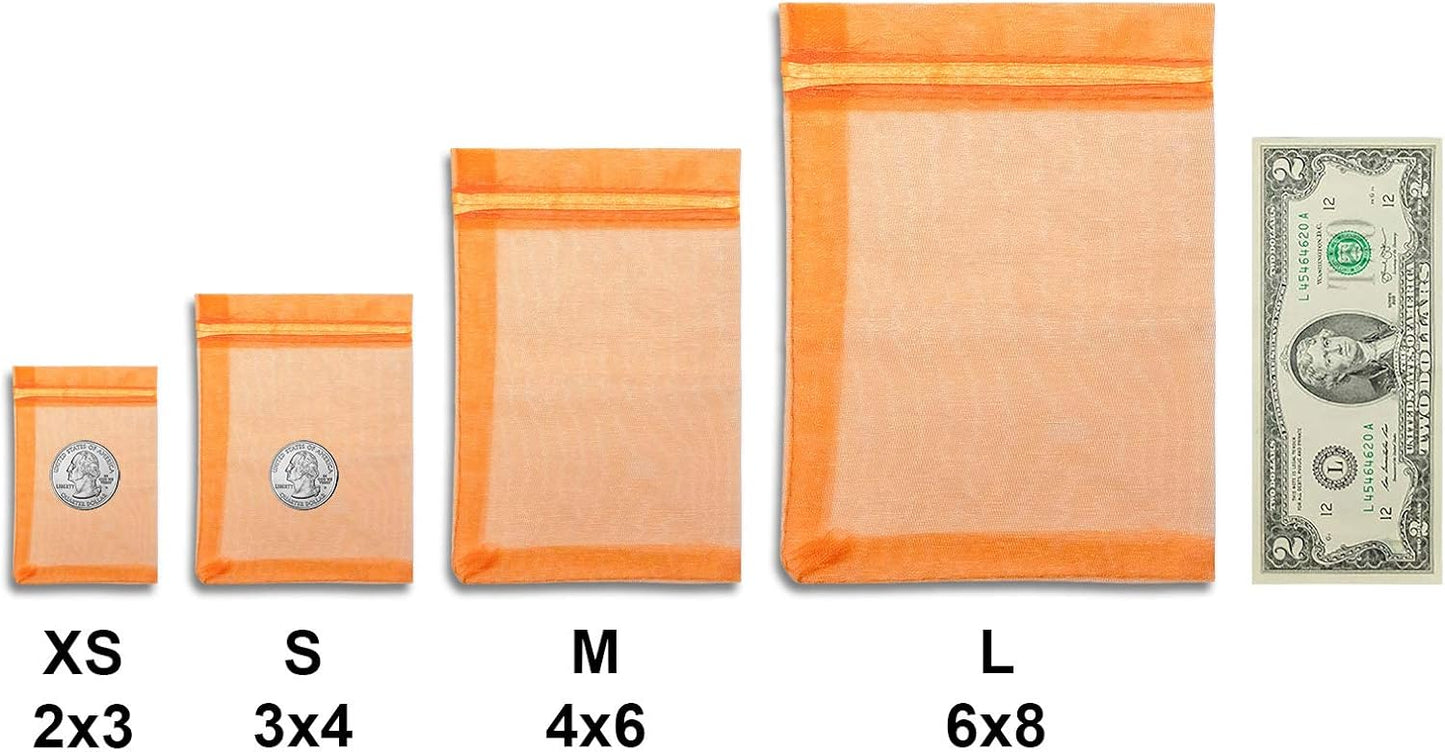 TheDisplayGuys 48-Pack 6x8 Orange Sheer Organza Gift Bags with Drawstring, Jewelry Candy Treat Wedding Party Favors Mesh Pouch