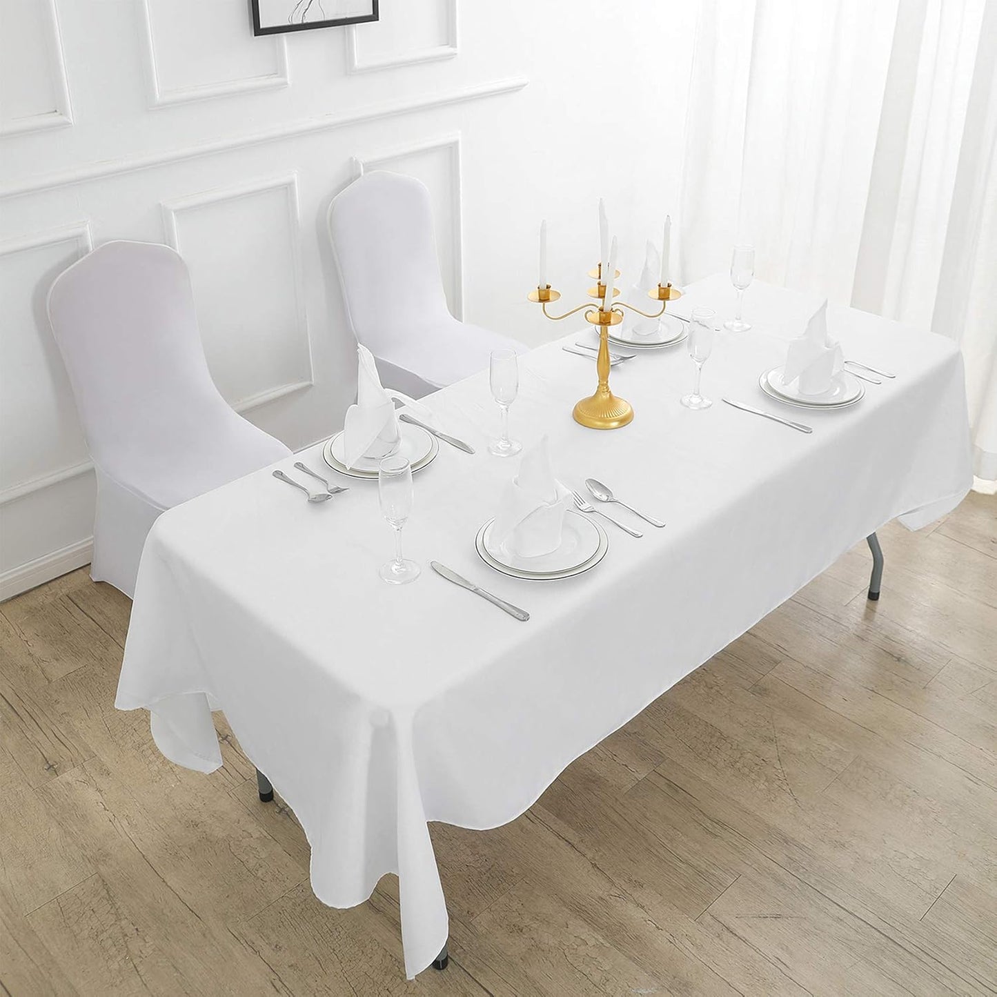 Rectangle Tablecloth 90x132 inch Washable Polyester Fabric Table Cloth for Wedding Party Dining Banquet Decoration(90x132, White)