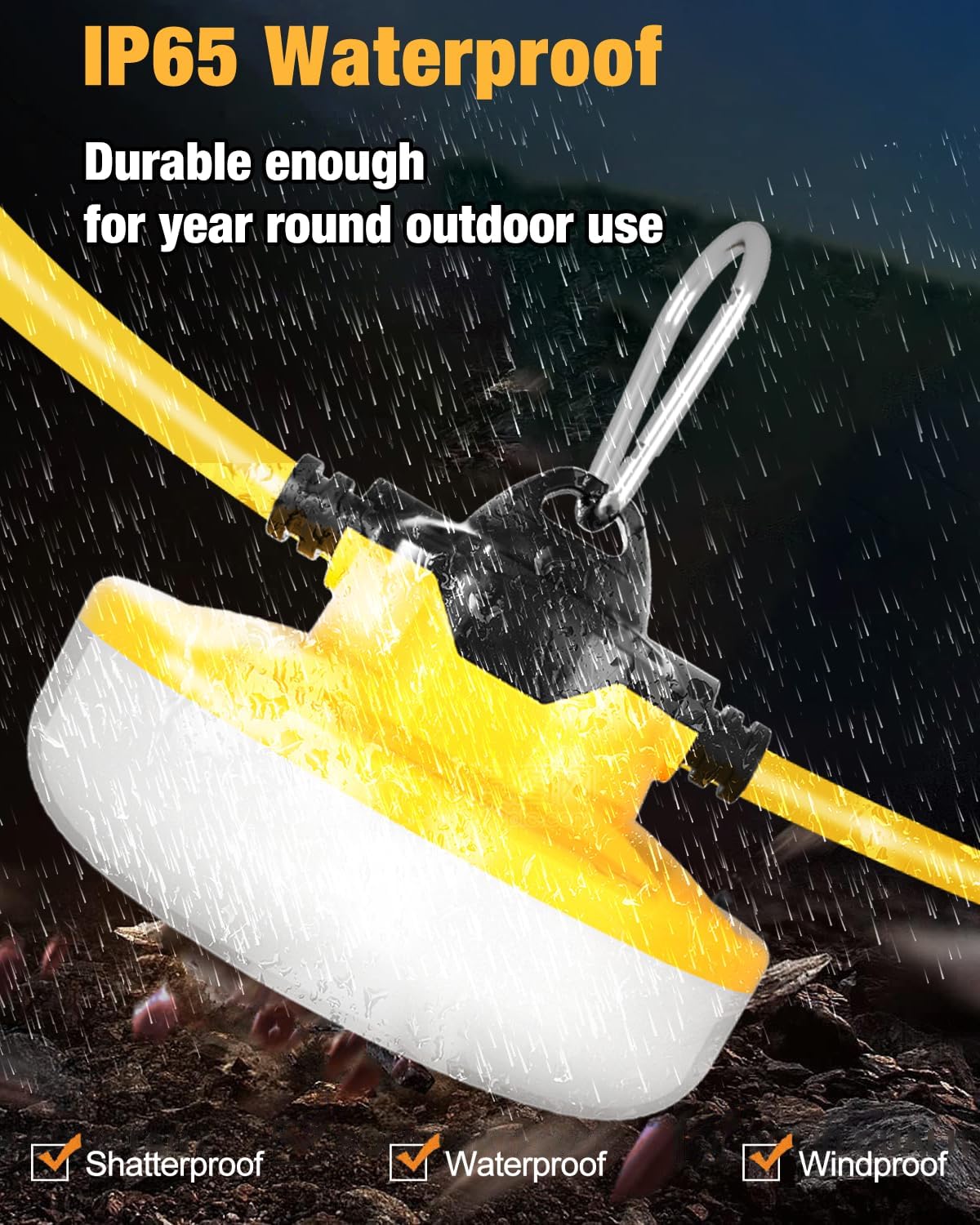 LED Construction String Light 100FT, 130W 16000Lm Industrial LED String Work Lights with 10 Bulbs, Linkable 5000K Super Bright Temporary Lighting for Construction Site, Job Site, Work Site