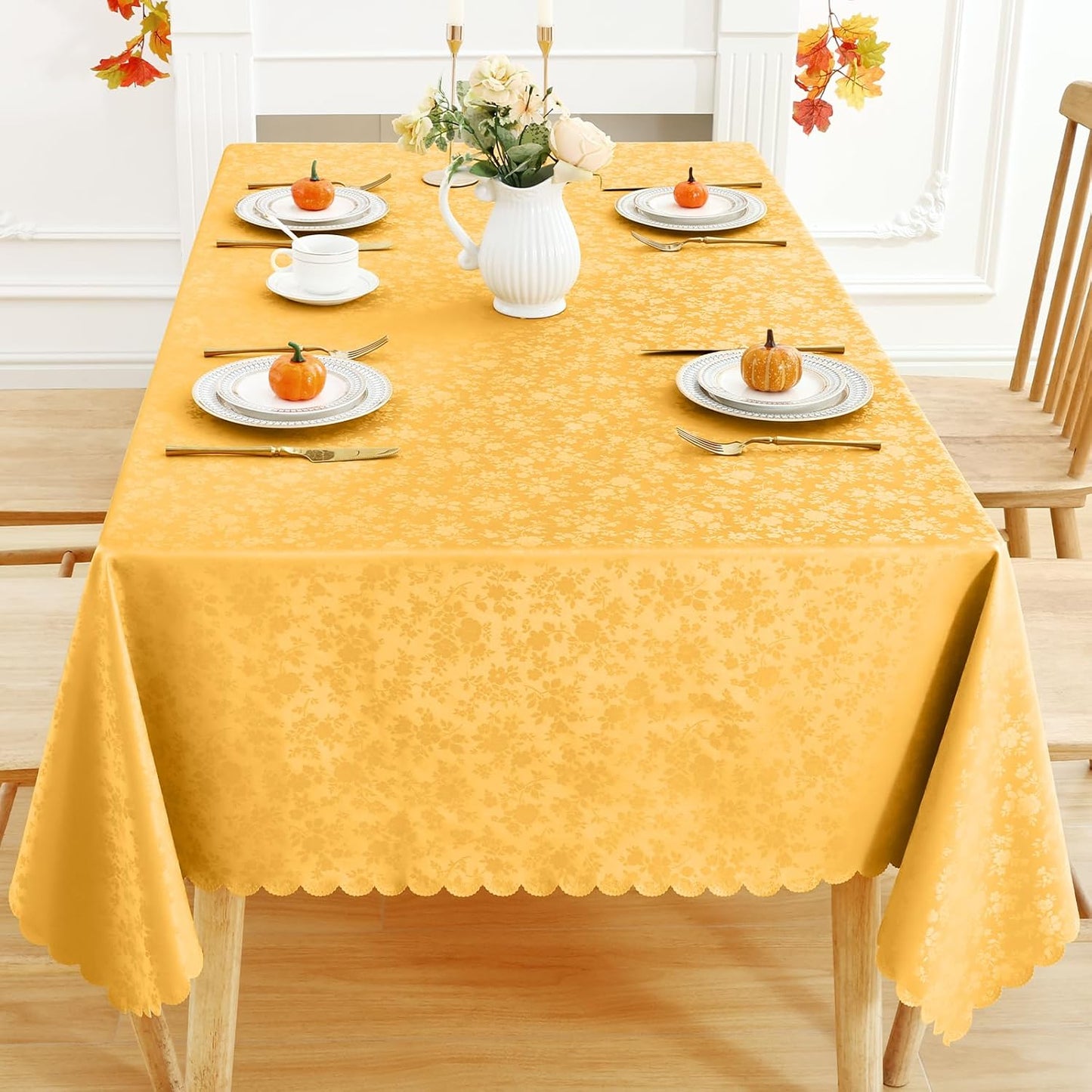 Smiry Rectangle Table Cloth, Waterproof Heavy Duty Vinyl Tablecloths, Wipeable Washable Table Cover for Kitchen and Dining Room (Mustard Yellow, 52" X 70")