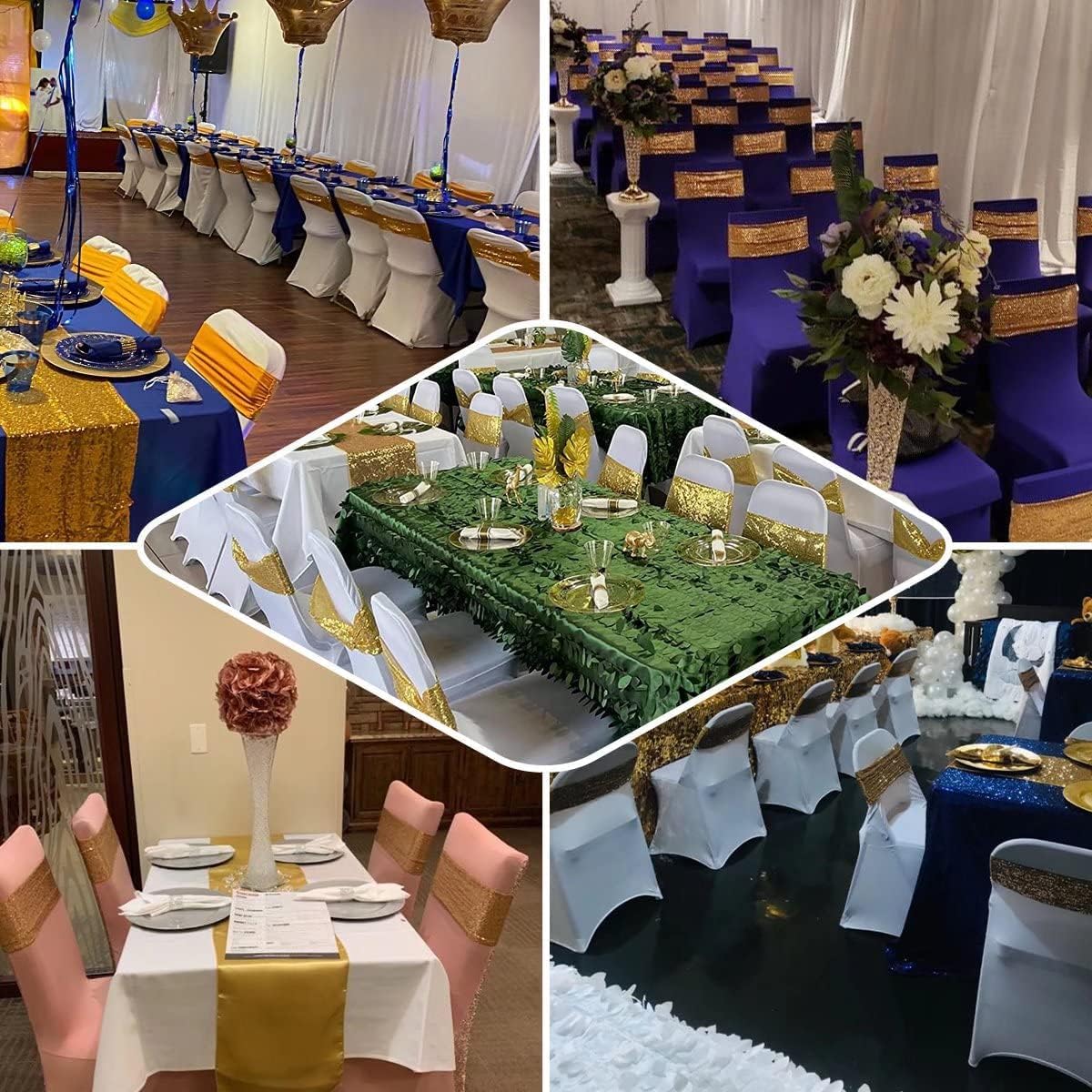 25 Pcs Chair Sashes Sequin Stretch Chair Bands Spandex Polyester Bows for Party Hotel Wedding Banquets Decoration - Aqua