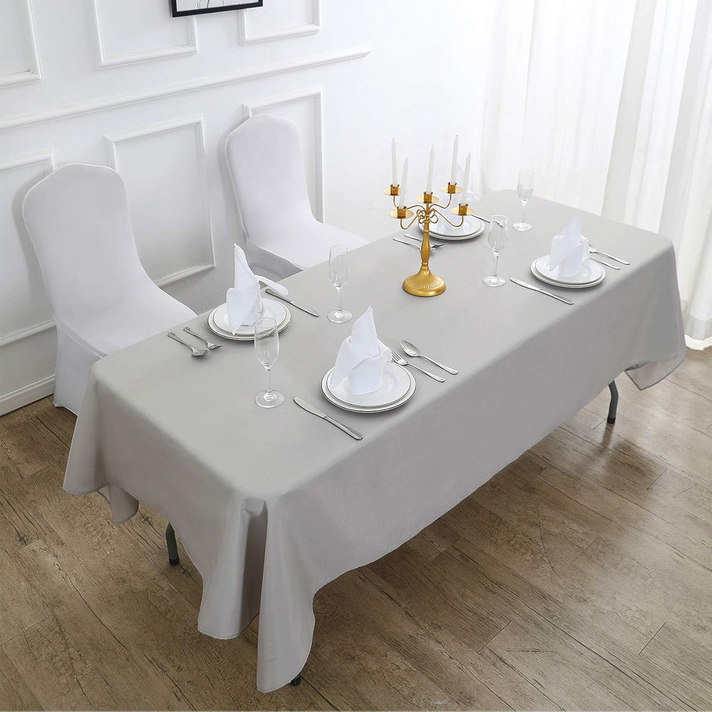 Rectangle Tablecloth 90x156 inch Washable Polyester Fabric Table Cloth for Wedding Party Dining Banquet Decoration(90x156, Silver)