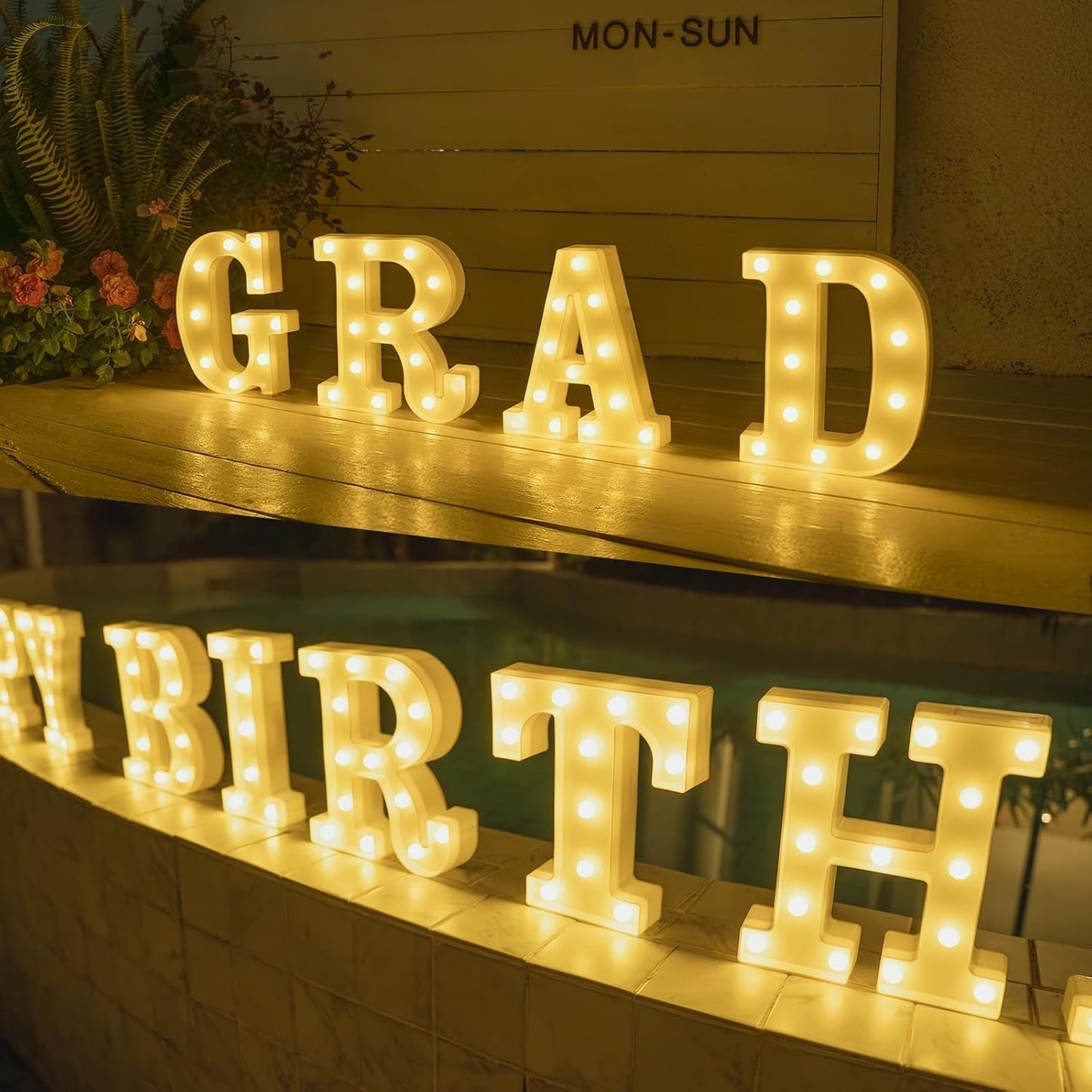 Foaky Rechargeable LED Letter Lights Sign Marquee Light Up Letters Sign for Night Light Wedding/Birthday Party Christmas Lamp Home Bar Decoration (Q)