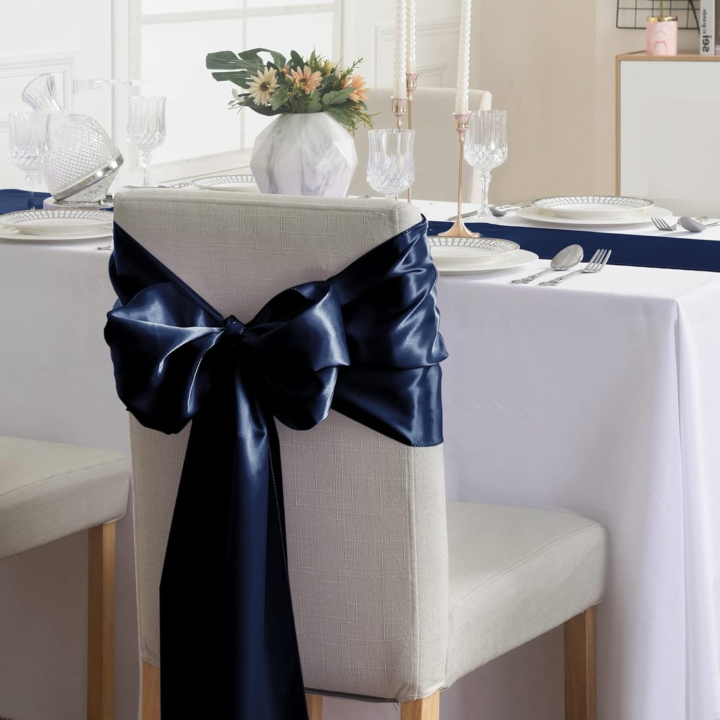 12Pack Table Runner 12 x 108 Inches Satin Silk Table Runner for Wedding, Birthday Party, Banquets, Graduations Decoration, fit Rectange and Round Table-Navy
