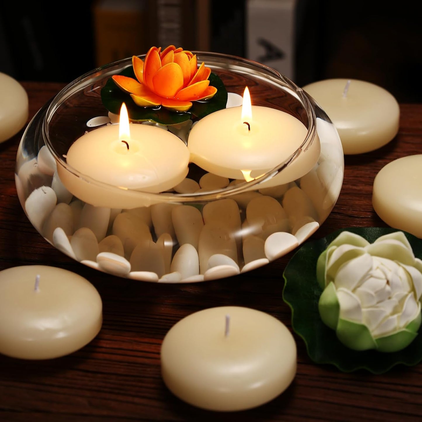 36 Pack Floating Candles, 3” Ivory Unscented Dripless Wax Burning Candles, for Weddings, Party, Cylinder Vases, and Home Decorations