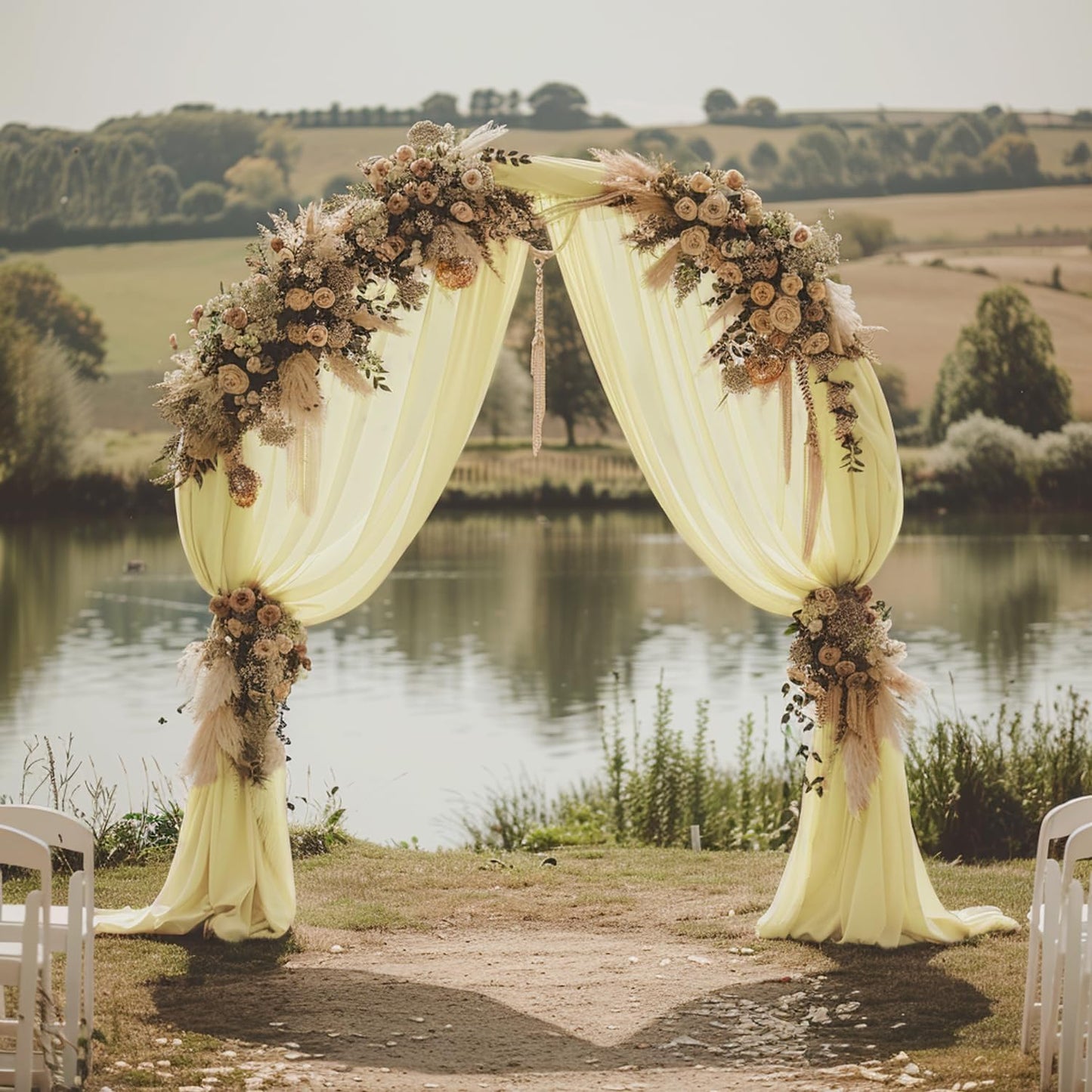 Wokceer Wedding Arch Draping Fabric 6 Panels 28.7" x 20FT Beige Drapes Sheer Fabric Backdrop Arch Draping Fabric for Wedding Ceremony Birthday Party Bridal Shower Decoration