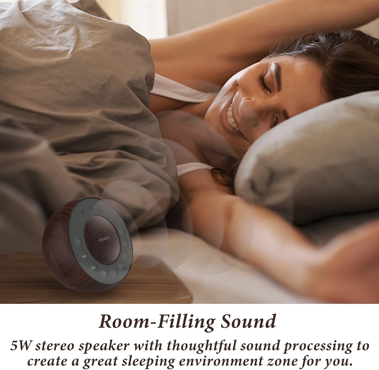 Housbay White Noise Machine with 31 High Fidelity Soothing Sounds, 5W High Power Loud Enough Speaker, Easy Volume Control, Sleep Timer, Sound Machine for Baby, Kids, Adults, Light Sleeper -Wood Grain