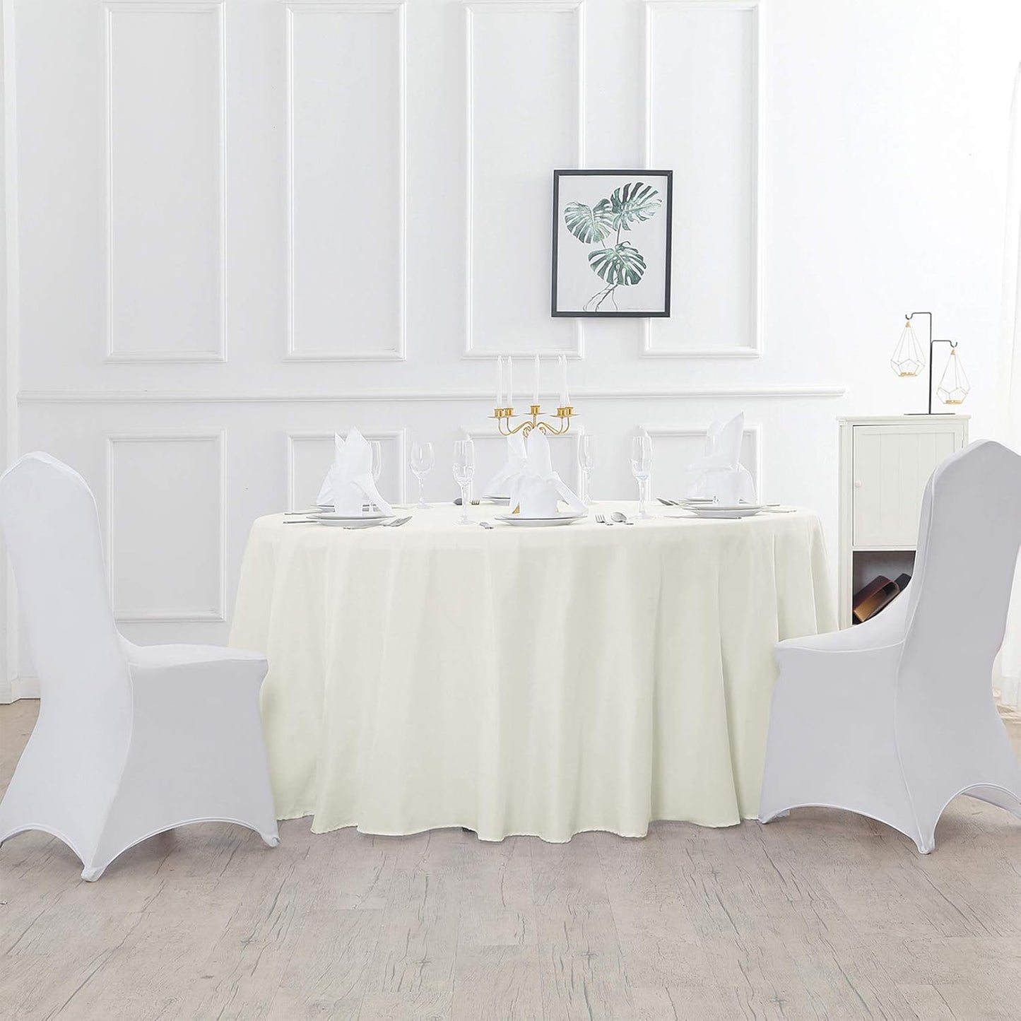 108 inch Round Tablecloth Washable Polyester Table Cloth Decorative Table Cover for Wedding Party Dining Banquet(108 inch,Ivory)