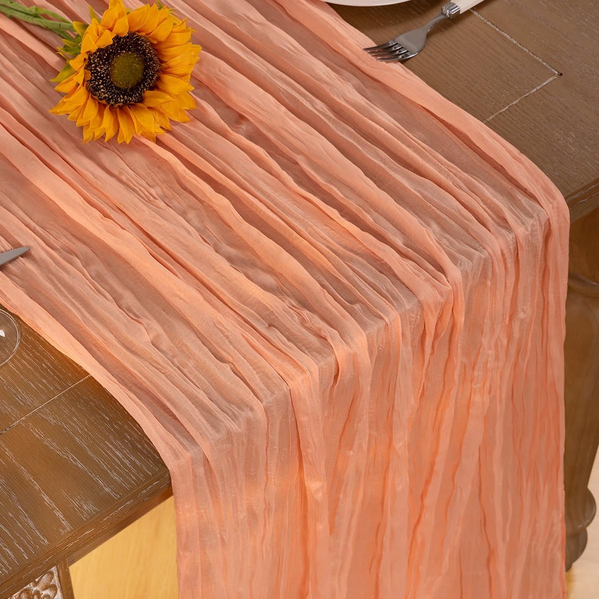 Peach Cheesecloth Table Runner 4 Pack Fall Table Runners Boho Gauze 120 Inches Cheese Cloth Fall Table Decorations for Sweet Little Peach Baby Shower Decor Wedding Bridal Thanksgiving Party