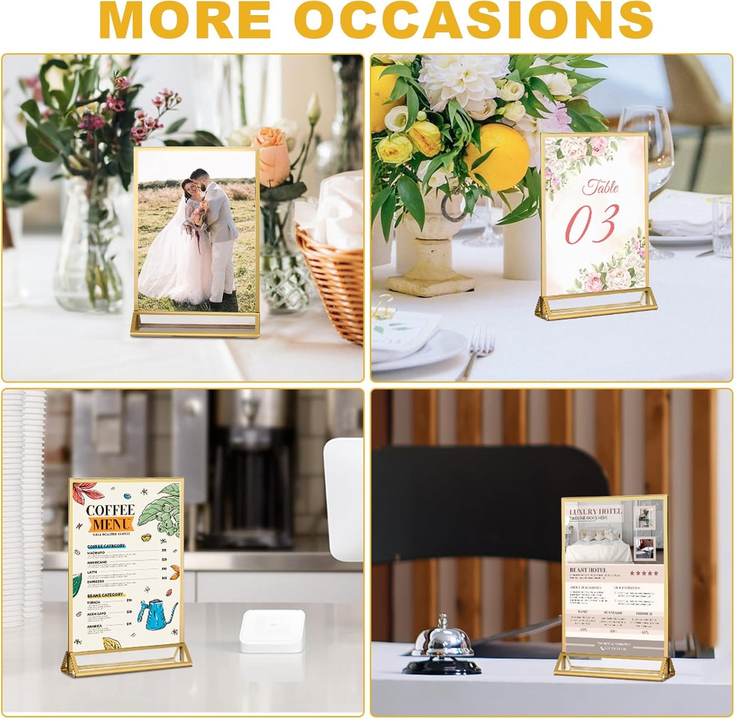 EHWINE 24 Pack Acrylic Sign Holder 5.5 x 8.5, Double Sided Gold Picture Frame Stand up Table Top Sign Holders, Clear Display Stand Menu Flyer Holder for Wedding Party
