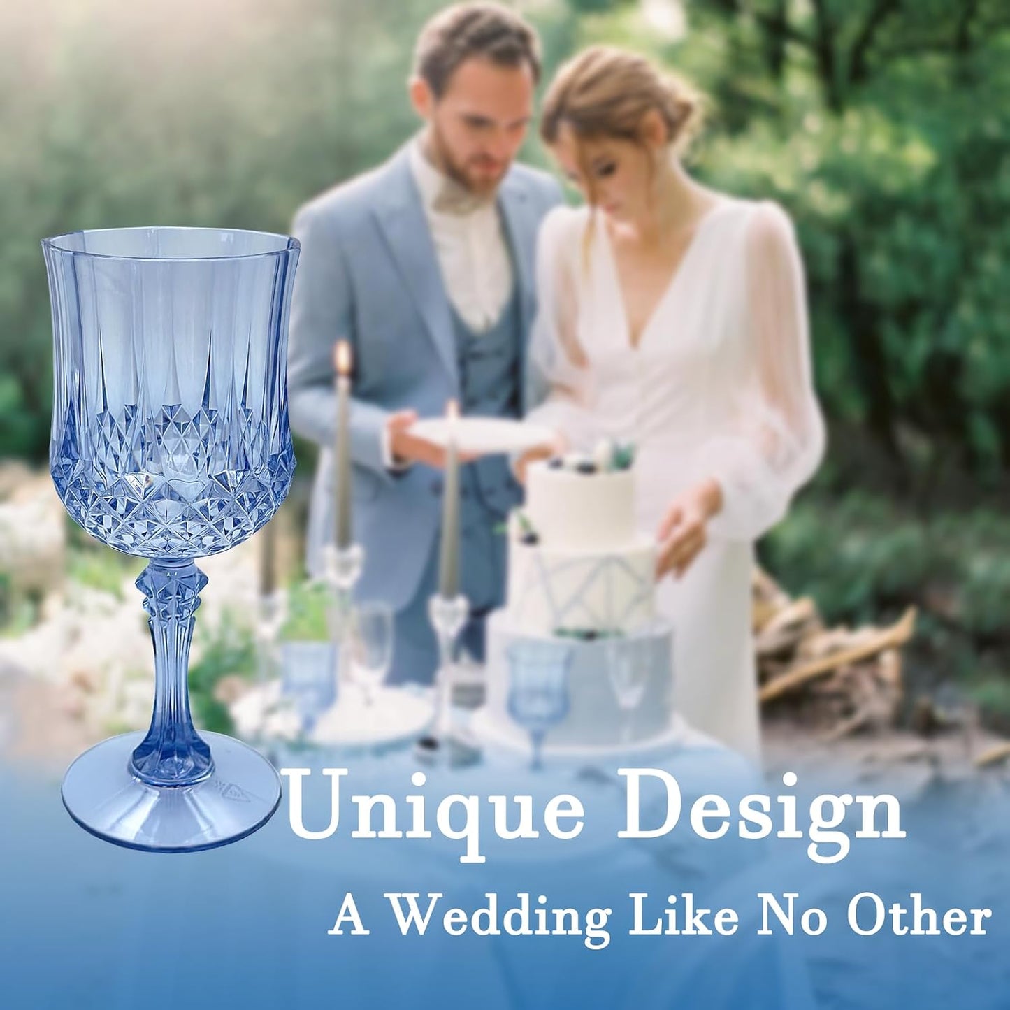Blue Plastic Wine Glasses,Plastic Goblets for Parties,Drinking Glasses for Wedding Reception, Grand Event Party Supplies (48, Blue)