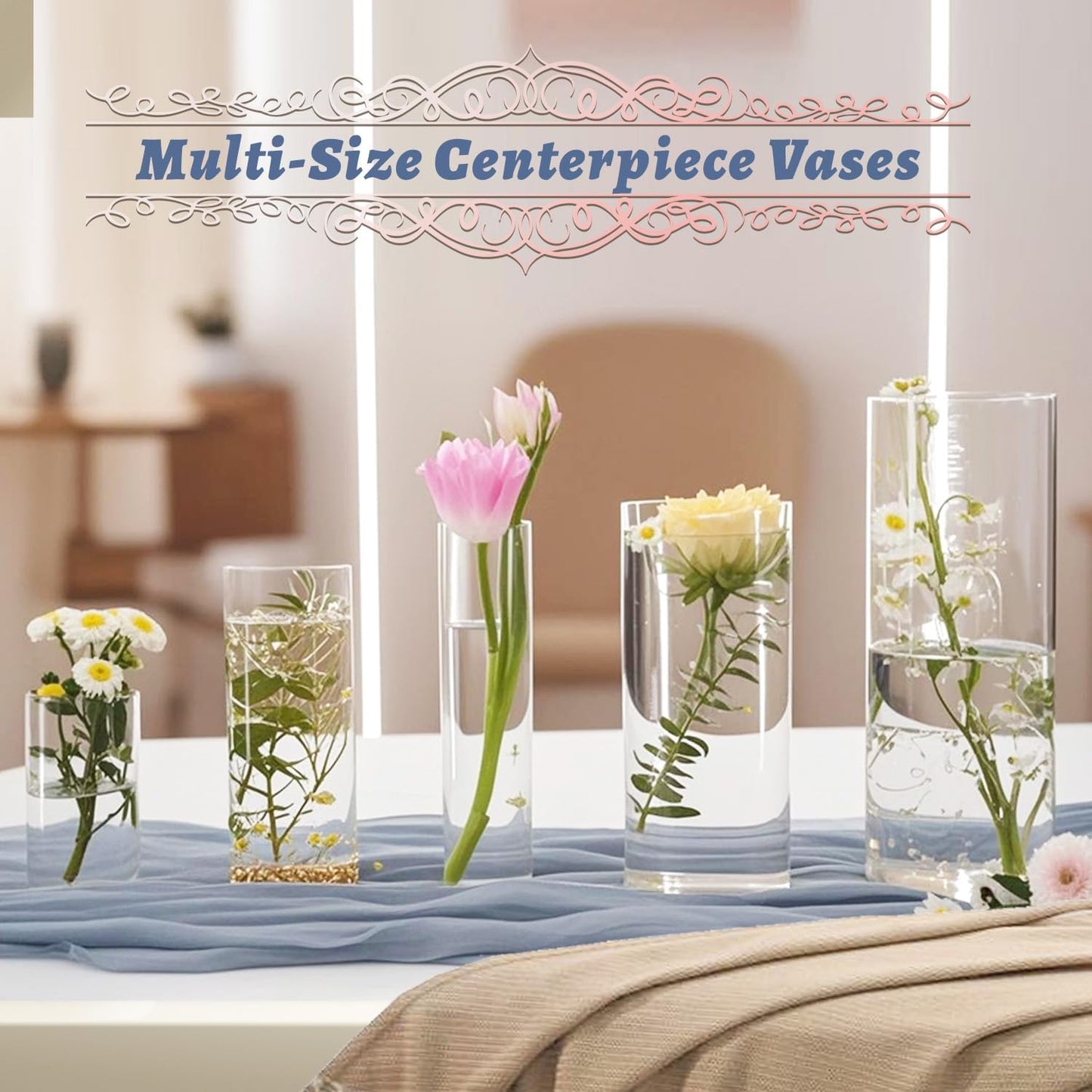 60pcs Glass Vase Cylinder Vases for Centerpieces Small Flower Glass Vases Home Decor Centerpiece Table Clear Flower Vase Decorations for Wedding&Holiday 6,6,7.8,9.8,11.8 Inch Tall