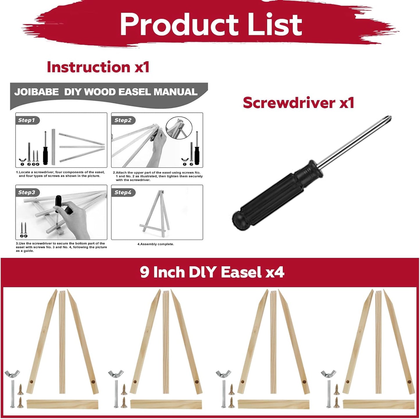4 Pack 9 Inch Wooden Easel Stand, Portable A-Frame Tabletop Display Easel for Painting, Canvas, Signs,Photos, Art Easel for Kids, Students, Beginners(Need Assemble)