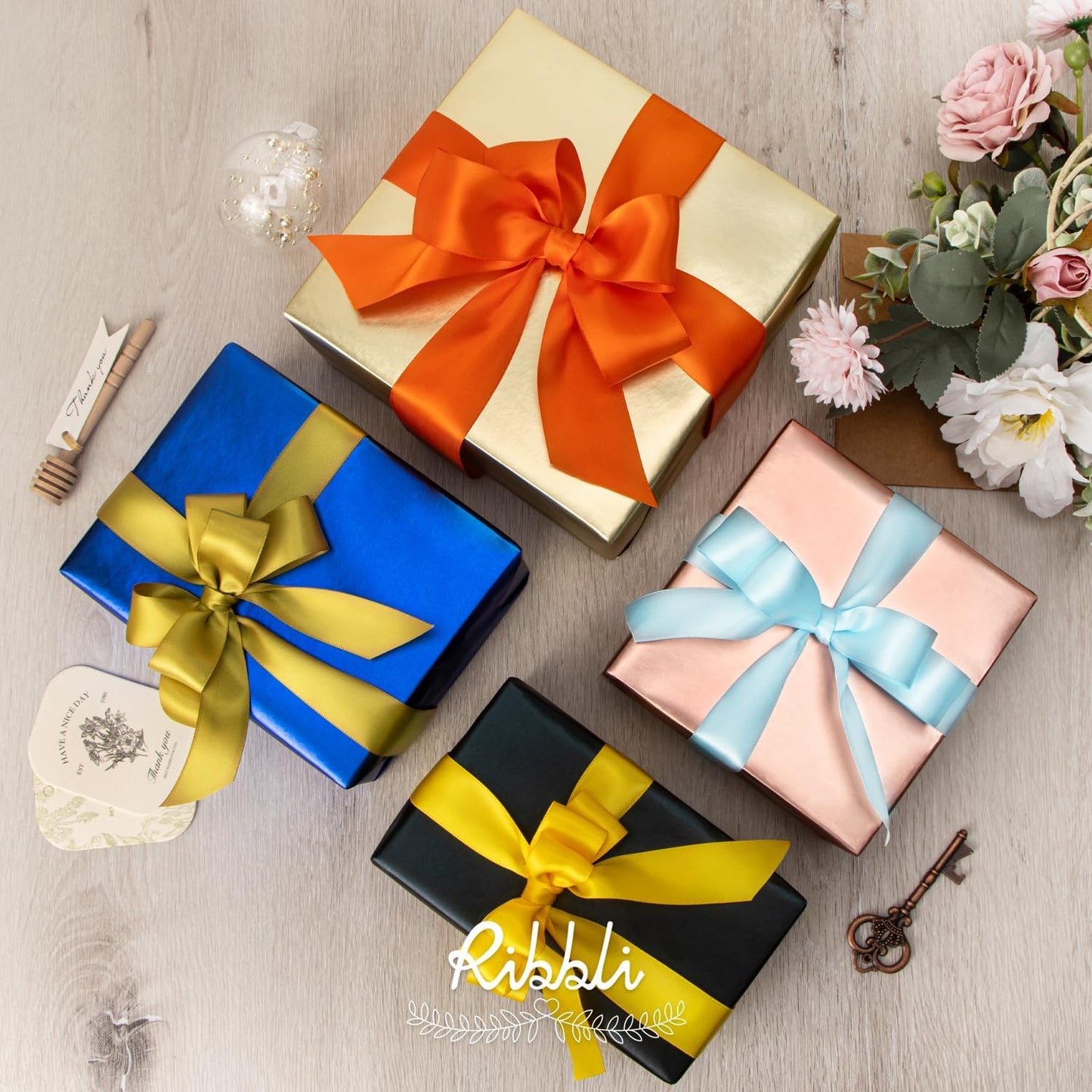 Ribbli Maize Yellow Double Faced Satin Ribbon,1” x Continuous 25 Yards,Use for Bows Bouquet,Gift Wrapping,Baby Shower,Floral Arrangement