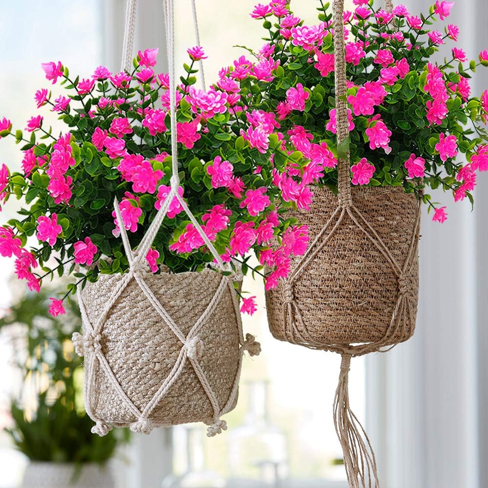10 Bundles Artificial Fake Flowers, Faux Outdoor Plastic Plants UV Resistant Shrubs Outside Indoor Decorations (Pink-Eucalyptus)