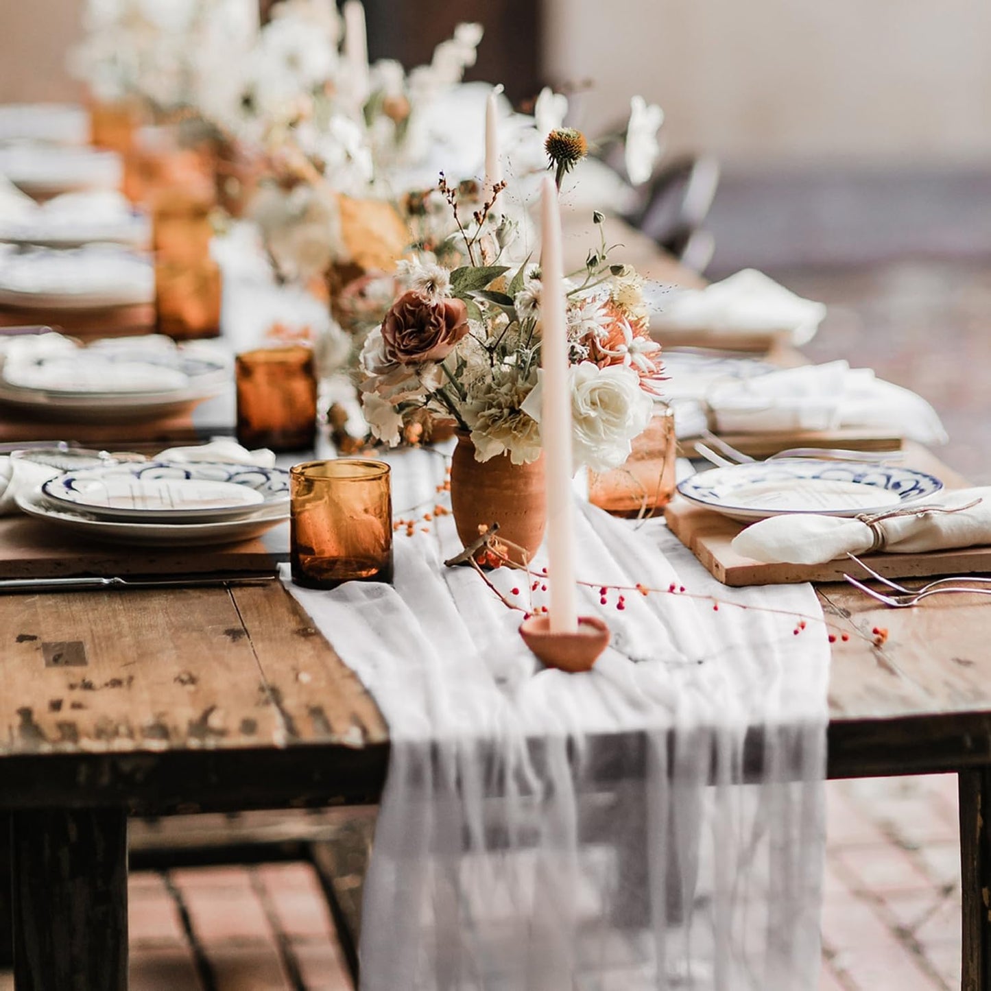 Hahuho Ivory Cheesecloth Table Runner 10ft, Gauze Boho Rustic Table Runners for Wedding Birthday Party Baby Shower Decorations(1 Pack , 35x120 Inches)