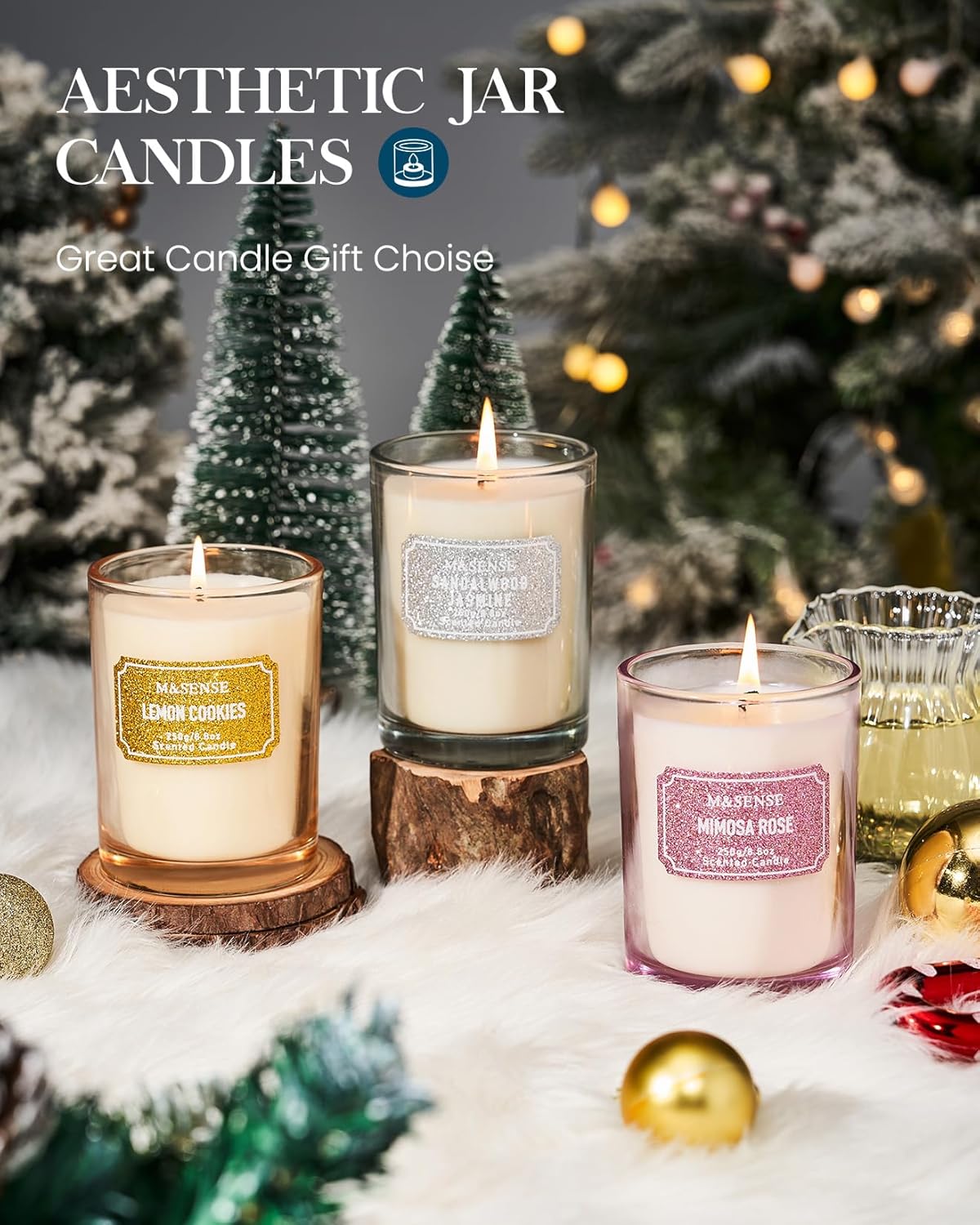 M&SENSE Ocean Scented Glitter Jar Candles, Holiday Gifts for Women - Strong Scented Natural Soy Candle for Winter Home Decor, 50 Hour Burn Time
