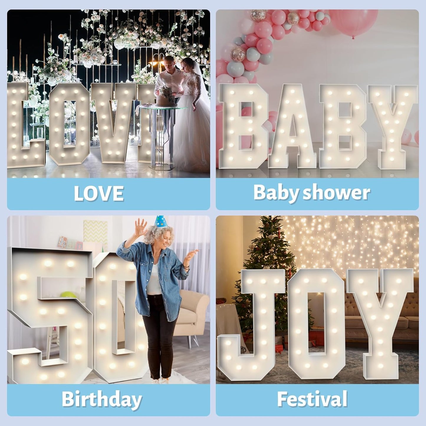 4FT Marquee Light Up Letters &,Party Decoration Large Marquee Light Up Letters with Weighted Water Bag,Pre-cut Foam Board Set Can Be Used for Birthdays,Weddings,Baby Anniversaries