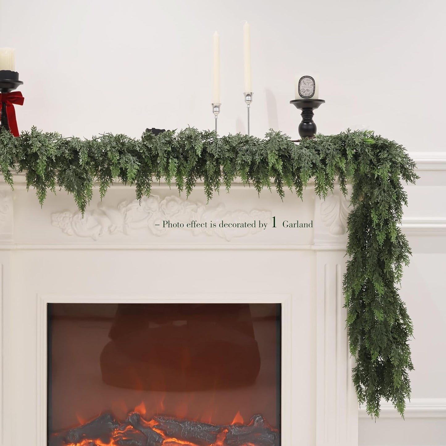 15FT Christmas Cedar Garland Artificial Real Touch Thickness Realistic Greenery Pine Garland for Mantle Fireplace Outdoor Indoor Christmas Decorations