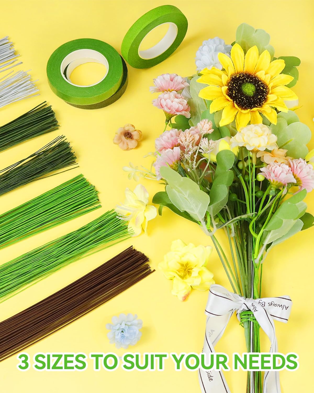 50 PCS FIVEIZERO 16 Gauge LightGreen Floral Wire Stems for Artificial Flower Making, Florist Wires for Crafts, Wreaths, Flower Arrangements and DIY Projects