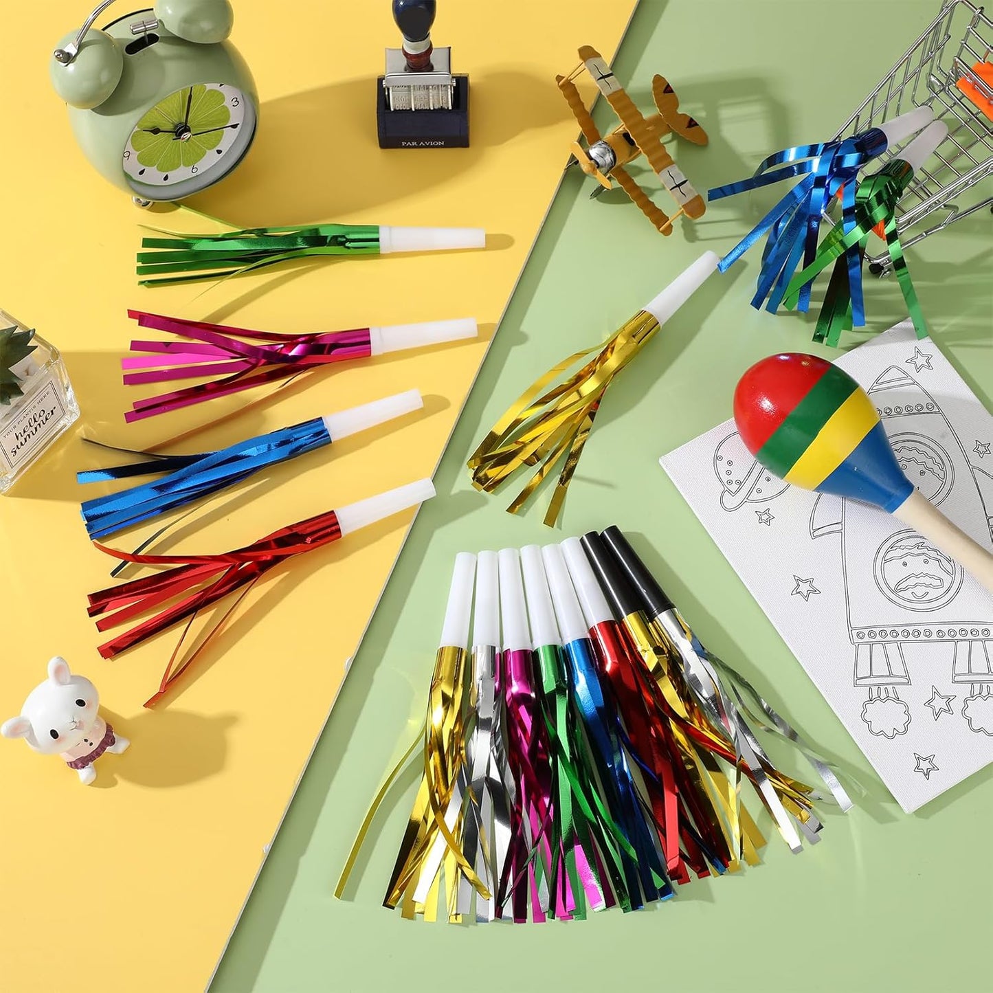 Metallic Fringed Noise Makers, for Noise Makers Party Favors, New Year Party, Baby Shower, Kids Birthday, 24 Pcs, Green