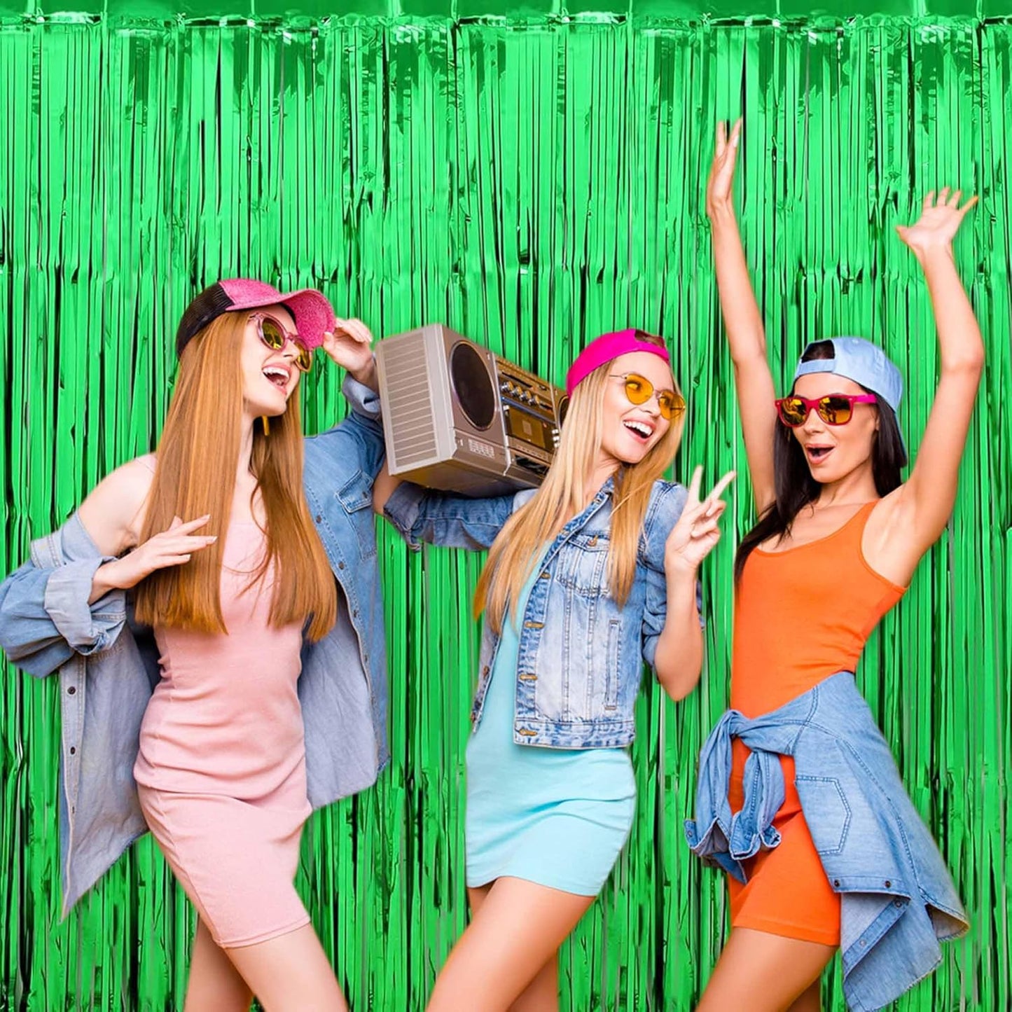 3 Pack Green Foil Fringe Curtains Backdrop, 3.28 x 9.8 Ft Metallic Streamers Tinsel Curtains Background for Photo Booth, Birthday, Halloween, Christmas, Thanksgiving, New Year Party Decorations