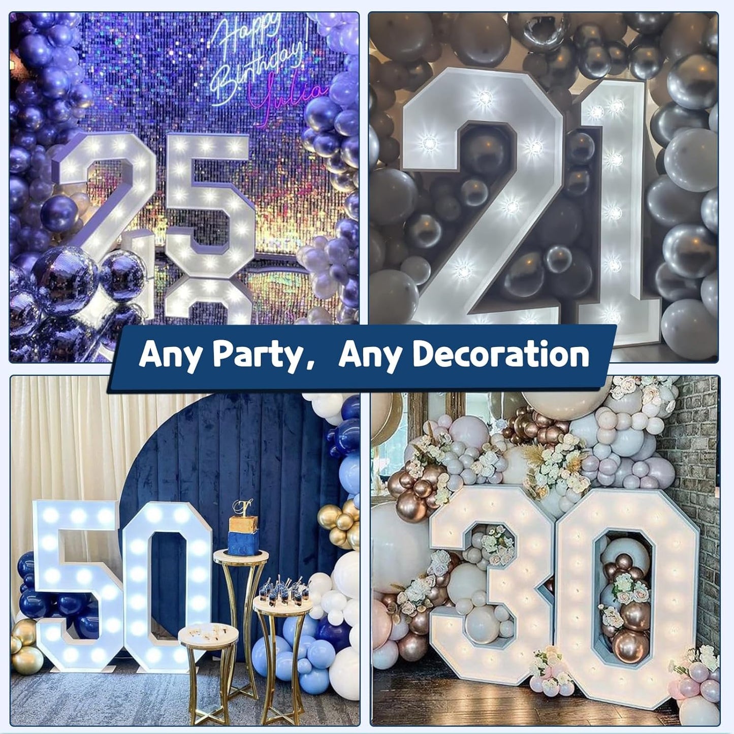 Marquee Numbers 3 Feet Tall Big Light Up Numbers 9th 19th 90th Happy Birthday Decorations Girl Boy White Anniversary Party Decor Large Cardboard Prop Backdrop Sign 9