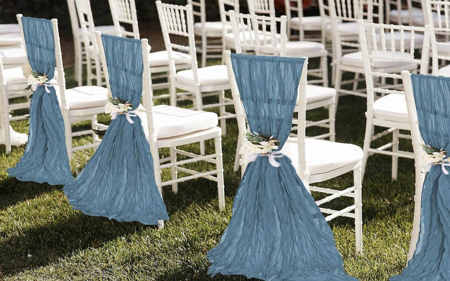 50 PCS Cheesecloth Chair Sashes, Bows Designed ChairSashes, 15.7x108 inch Chair Sashes for Aisle Decorations Universal Chairs Cover Decoration for Wedding Reception Party Banquet (Dusty Blue)