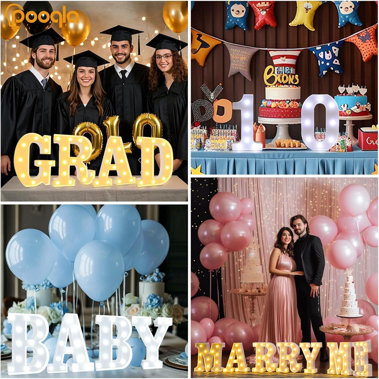 Pooqla LED Marquee Letter Lights, Warm White and Cool White Decorative Lighted Letters, Light Up Alphabet Letters for Boys Girls, Party, Wedding, Bar, Night Light, Birthday Decoration, Letter E
