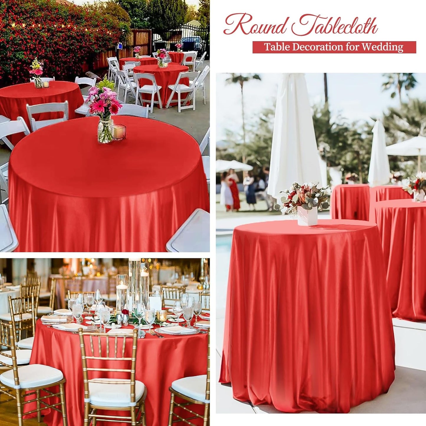 fani 12 Pack 120 Inch Red Satin Tablecloth - Premium Bright Silky Round Tablecloth Overlay Smooth Fabric Table Cover, Table Decoration for Wedding Party Banquet Events Restaurant Kitchen Dining