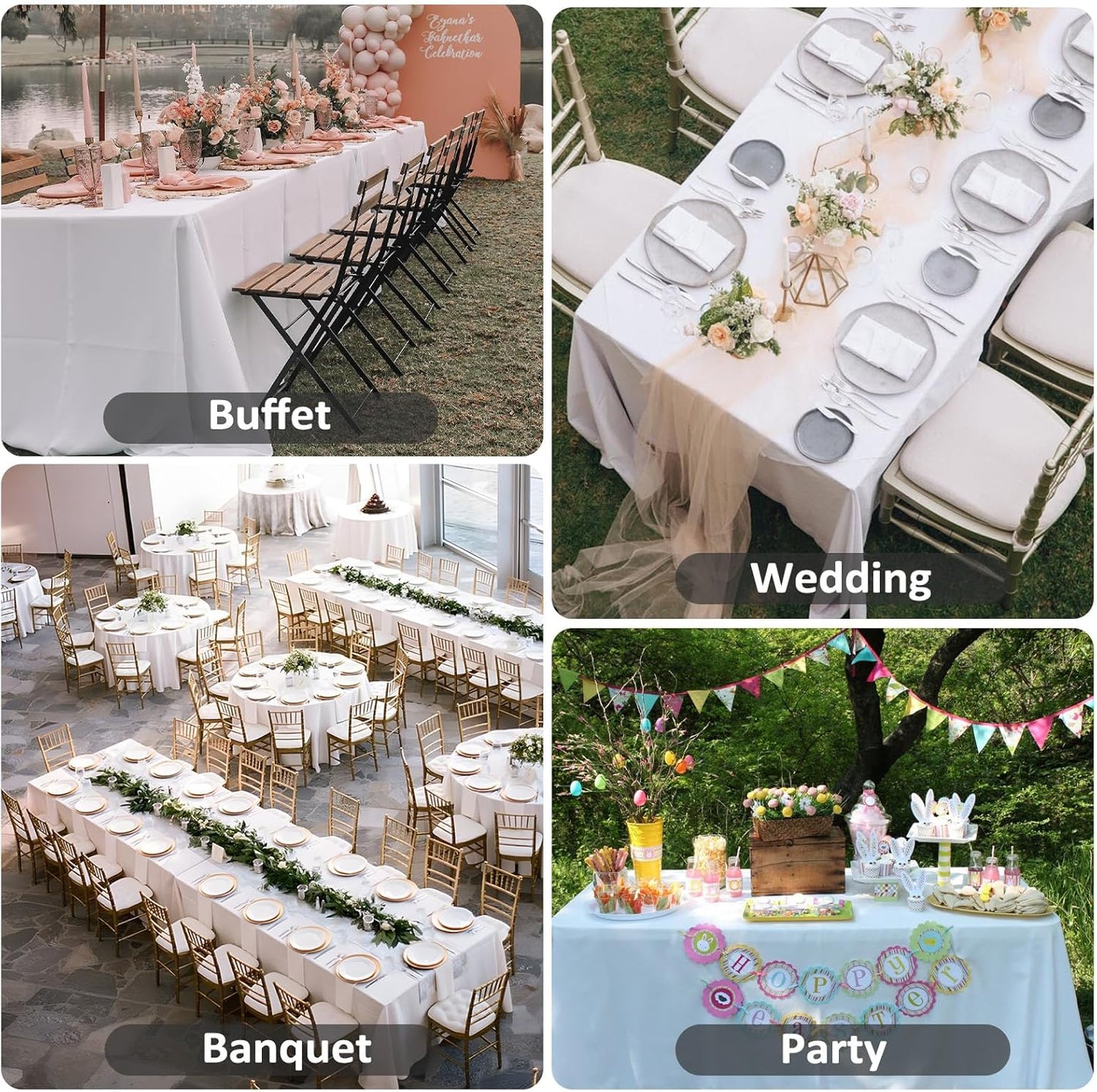 8 Pack White Table Cloth 90 x 156 Inch Rectangular Tablecloths for 8 Foot Rectangle Tables, Wrinkle Resistant White Tablecloth Washable Polyester Fabric Table Covers for Party Wedding Banquet