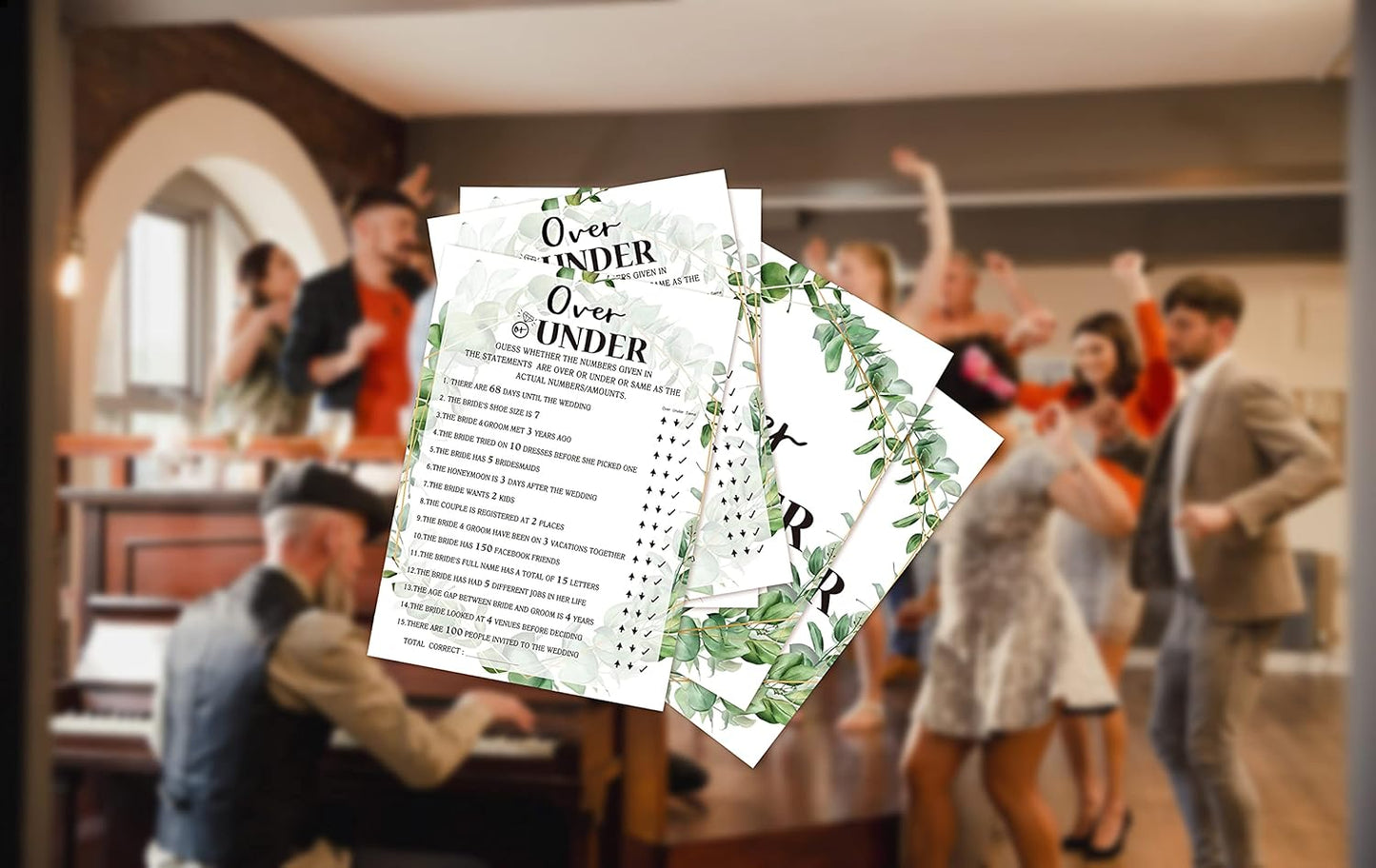 Bridal Shower Game - Over or Under, Tropical Jungle Theme Engagement Party Set of 30 Cards (Leaf009)