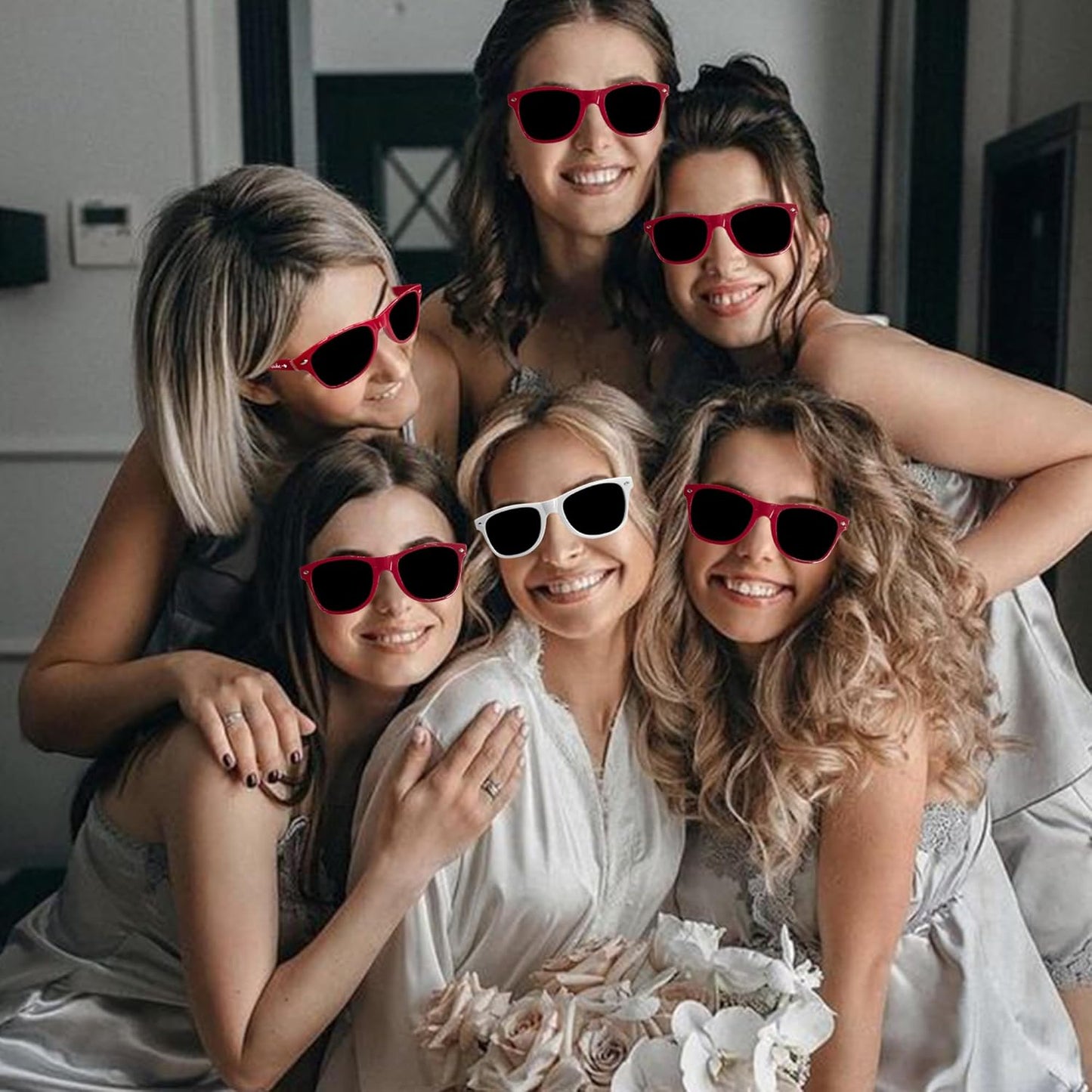 LADY&HOME 10 Pack Bachelorette Party Sunglasses Favors, Bridesmaid and Bride Tribe Sunglasses for Bridal Party, Bridal Shower(Red)