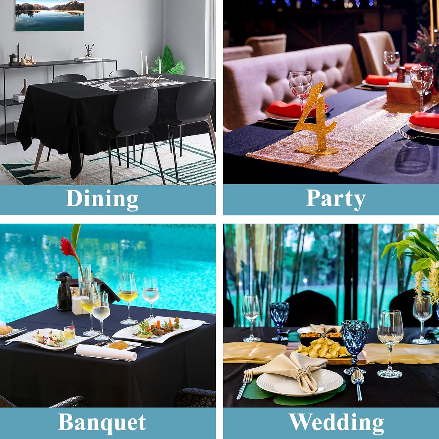 VidaFete 60*84inch Rectangle Tablecloth Polyester Table Cloth,Stain Resistant and Wrinkle Polyester Dining Table Cover for Kitchen Dinning Party Wedding Rectangular Tabletop Buffet Decoration(Black)