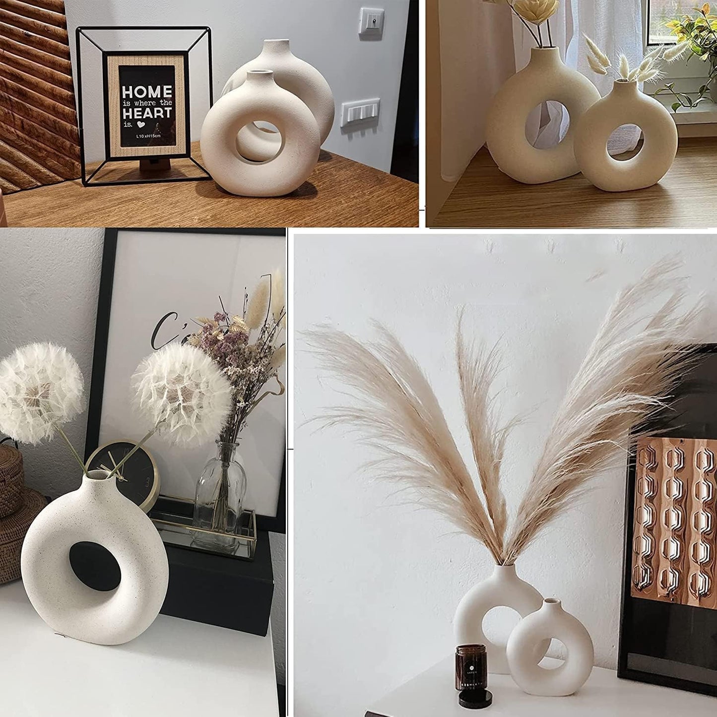 White Ceramic Vases- 2 for Modern Home Decor, Round Matte Boho Vase for Decor, Ceramic Minimalist Nordic Style for Wedding Dinner Table Living Room Office