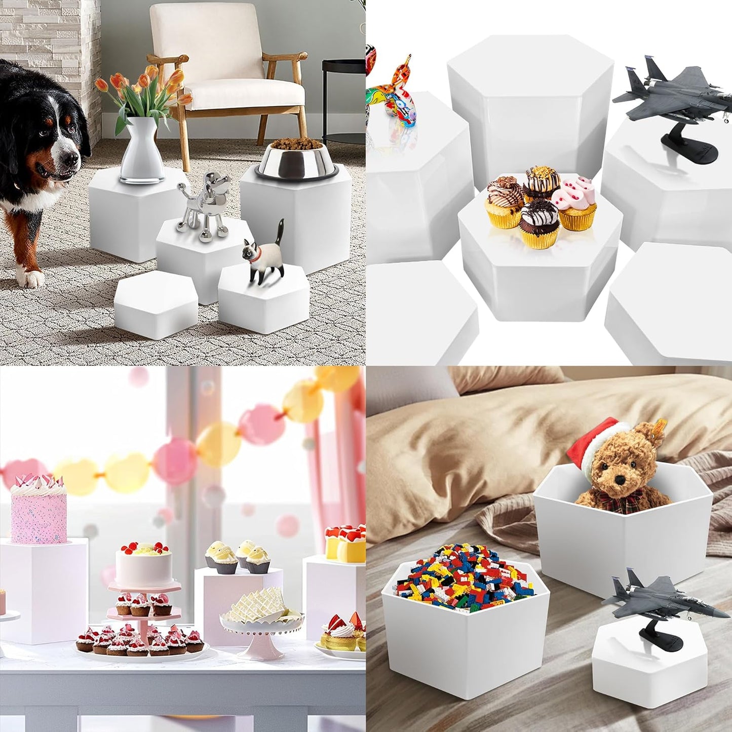 6 Pcs Buffet Risers, Dessert Stands Acrylic, Food Risers for Buffet, Jewelry Showcase, Riser Display Cases, Acrylic Display Base, White