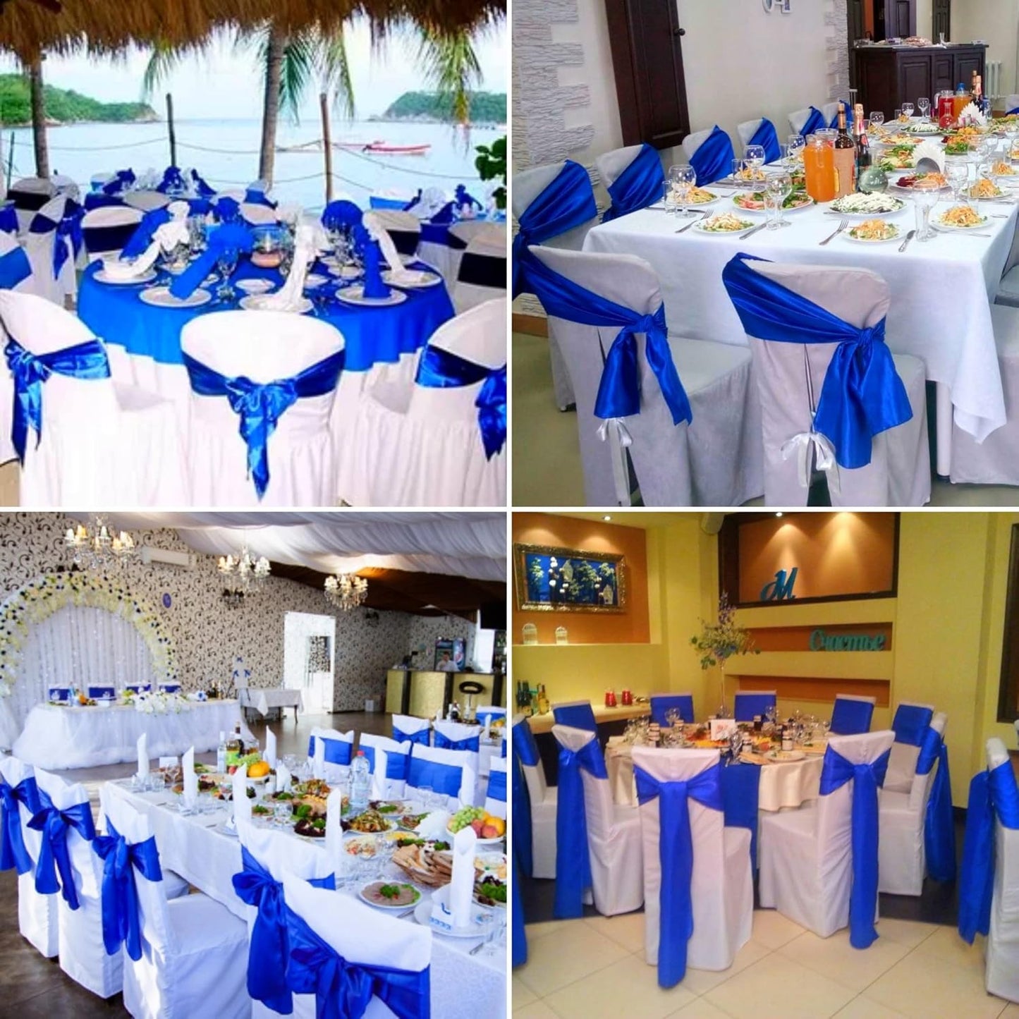 50 PCS Satin Chair Sashes Bows Decorative Universal Chair Cover Chair Ribbon Ties Back Sash for Wedding Birthday Party Ceremony Reception Hotel Events Banquet Restaurant Decor(7 x108 inch,Royal Blue)