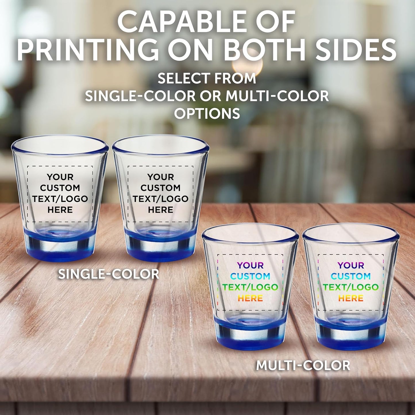 Custom Shot Glasses 1.75 oz. Set of 50, Personalized Bulk Pack - Great for Wedding Favors, Bachelorette Party Decorations, Party Fovors, Color Bottom - Blue