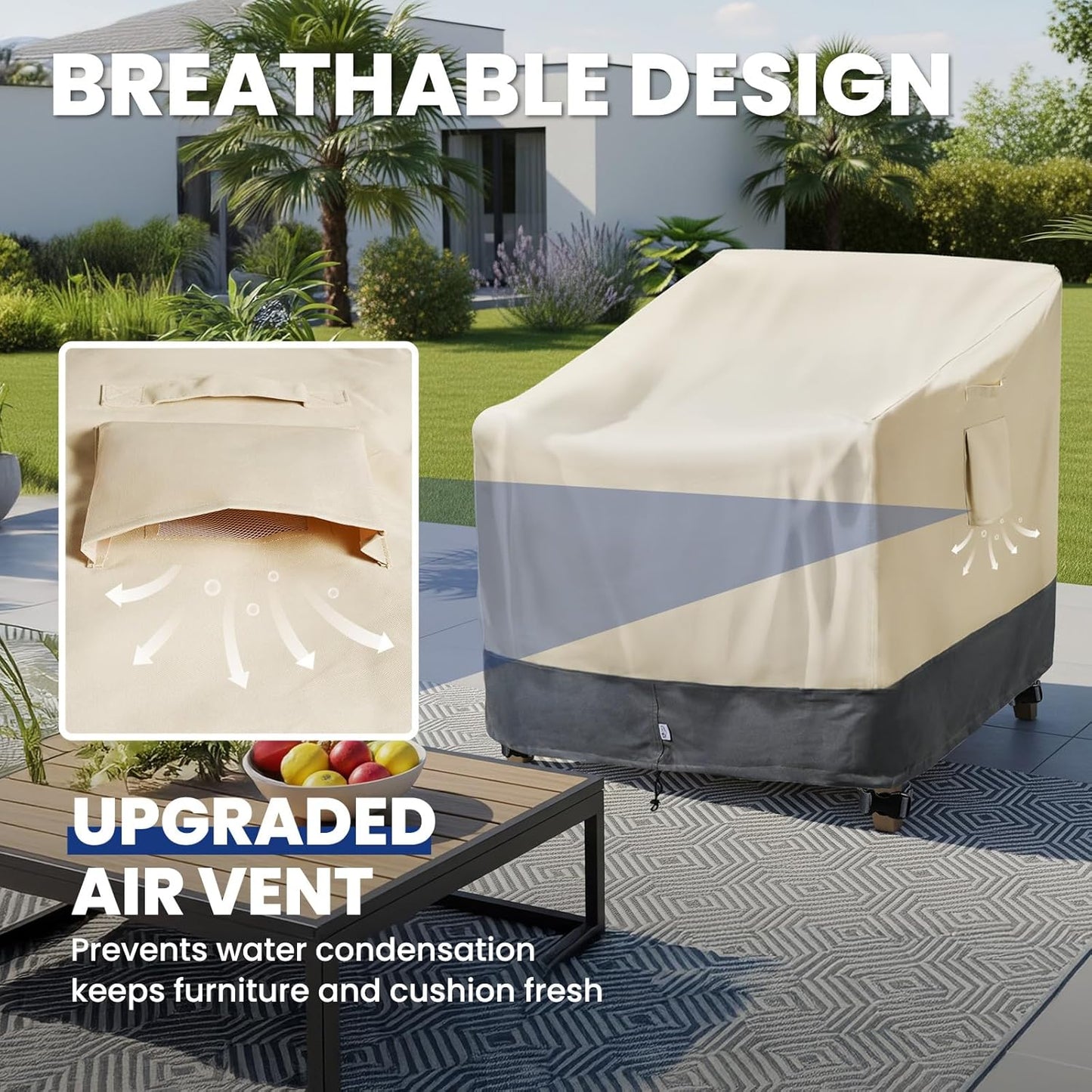 Extra Heavy Duty Patio Chair Covers Waterproof, 2 Pack Patio Furniture Covers for Outdoor Swivel/ Rocking Chair/ Adirondack Chairs, Outdoor Seat Cover with Air Vents, 35"W x 37"D x 38.5"H