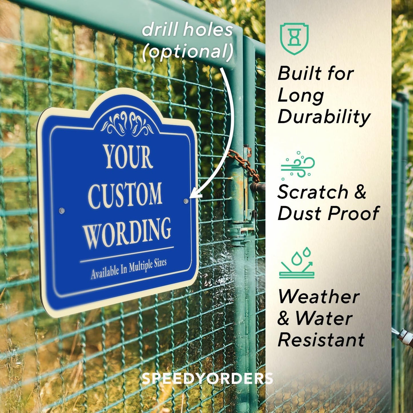 Custom Decorative Outdoor Metal Sign - Personalized Aluminum Driveway Sign, Waterproof, Made in USA - Design 1 Blue Steel, 18x12 In