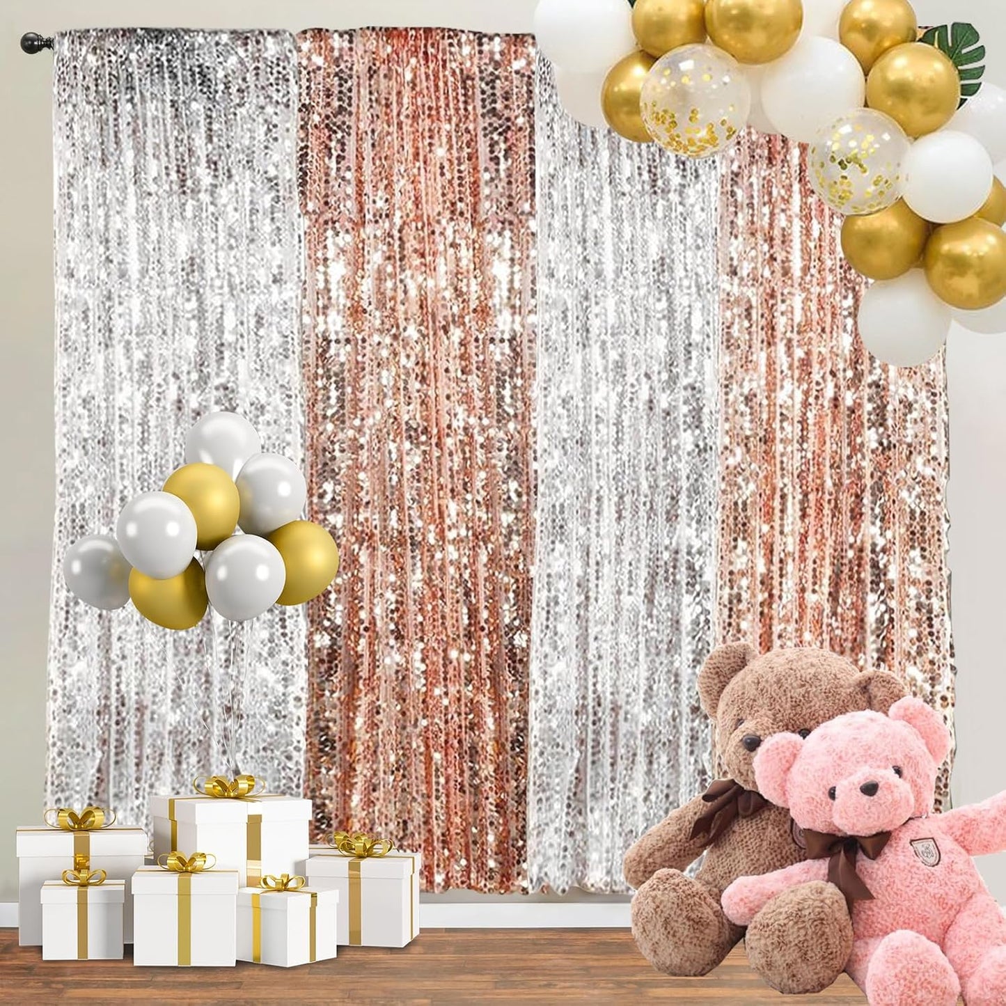 Big Sequin Rose Gold Drapes Curtains Panels Payette Sequin Backdrop Curtains Home Party Decoration Supplies 9FTx9FT for Thanksgiving Christmas Decor