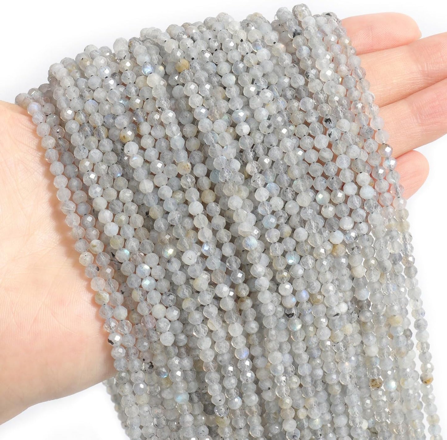 Song Xi 90pcs 4mm Natural Gray Labradorite Gemstone Beads Faceted Round Loose Stone Beads for Jewelry Making