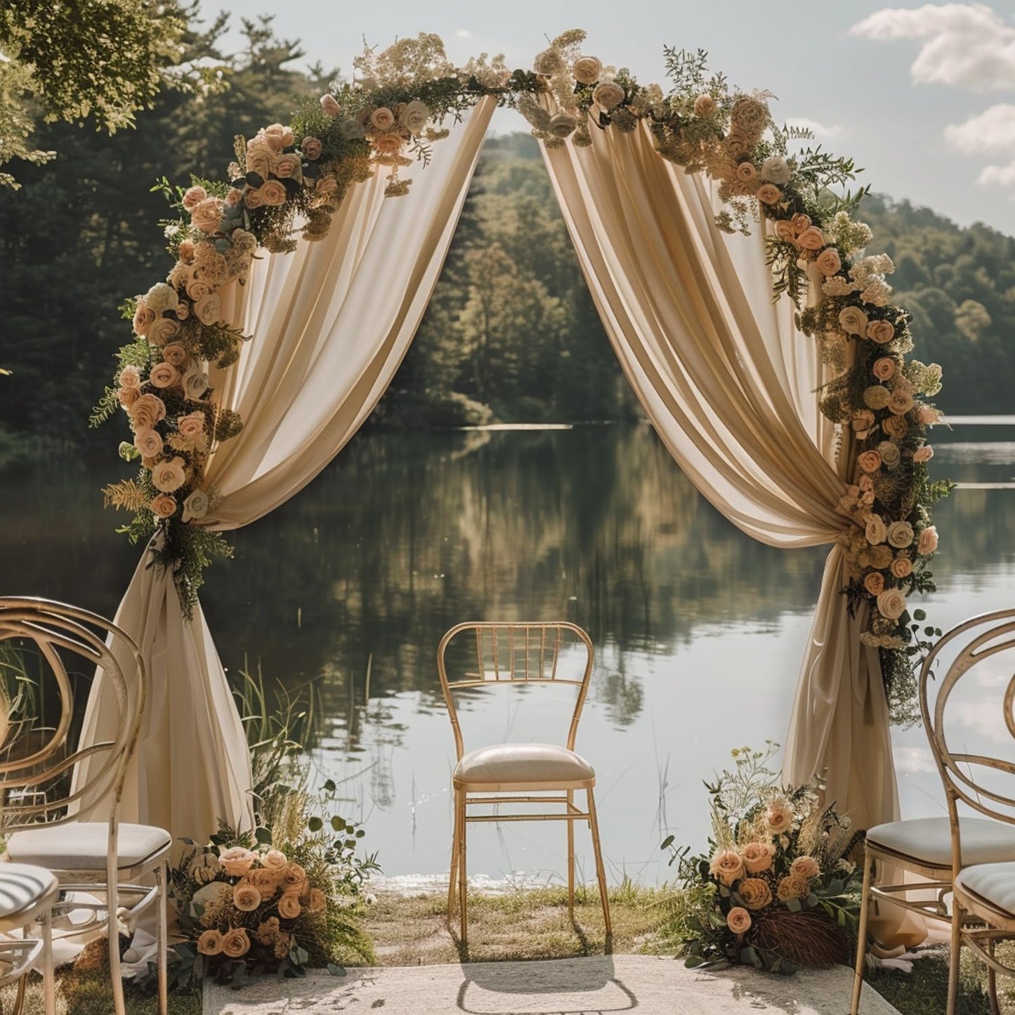 Wokceer Wedding Arch Draping Fabric Nude 3 Panels 28.7" x 20FT Sheer Drapes Backdrop Arch Draping Fabric for Wedding Ceremony Birthday Party Bridal Shower Decoration