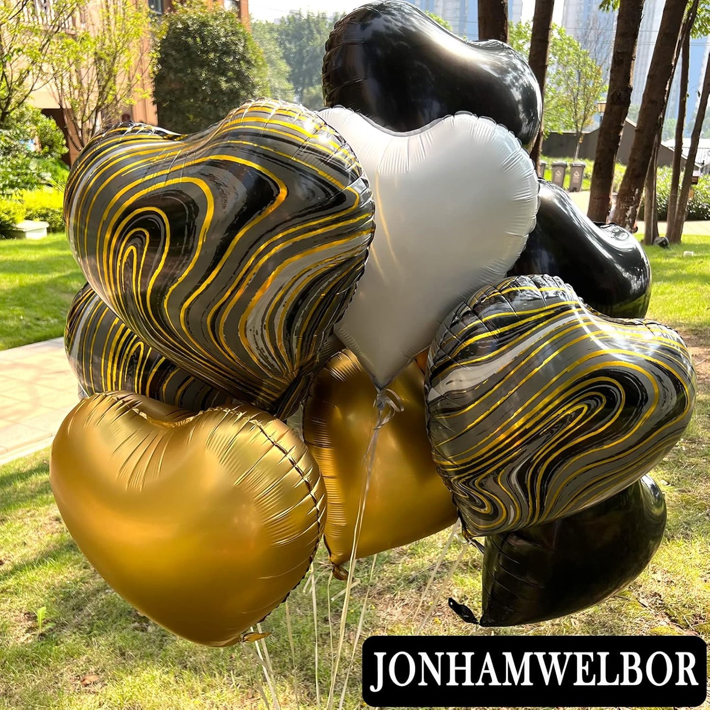 Jonhamwelbor 20Pcs 18 inch Black Foil Mylar Heart Shape Balloons Decorations Valentines Birthday Wedding Baby Shower Party (Black)