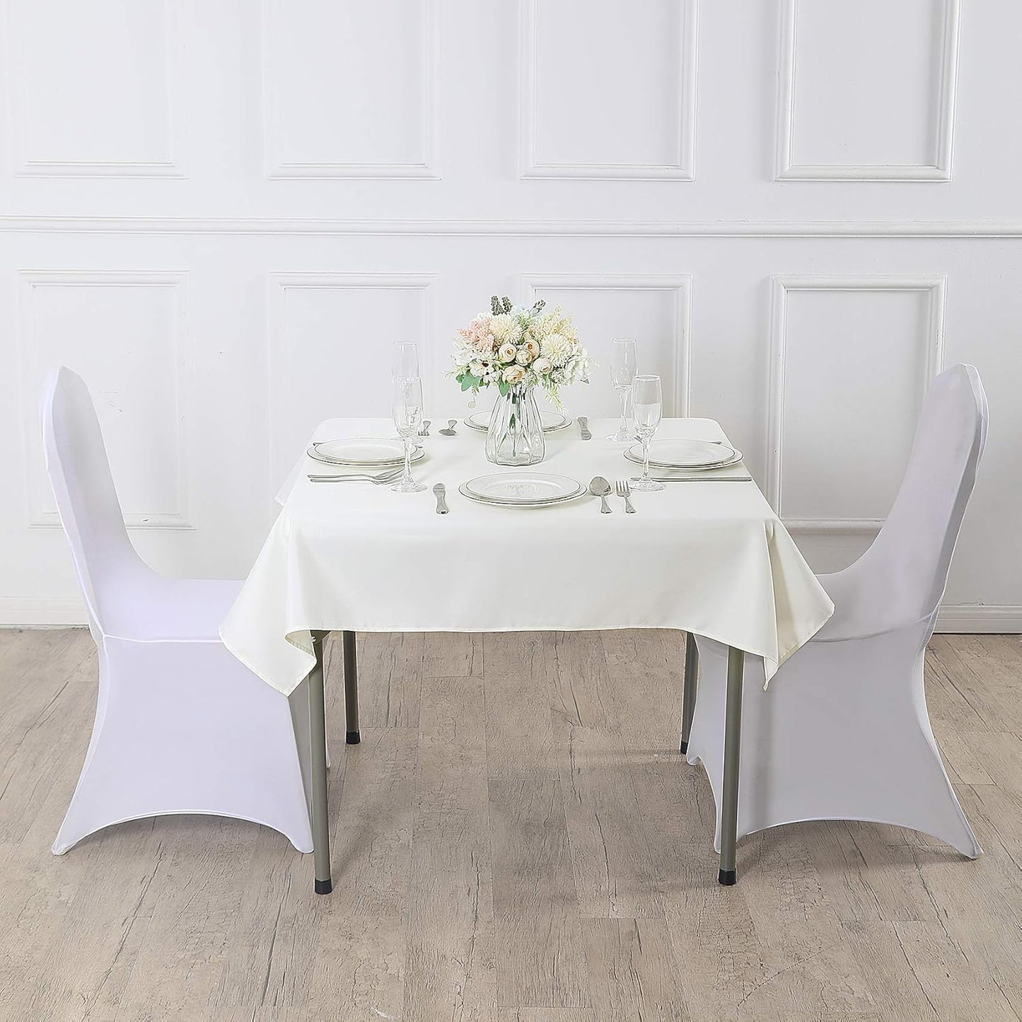 Cupuamon Square Tablecloth 70x70 inch Washable Polyester Fabric Table Cloth for Wedding Party Dining Banquet Decoration(70x70,Ivory)