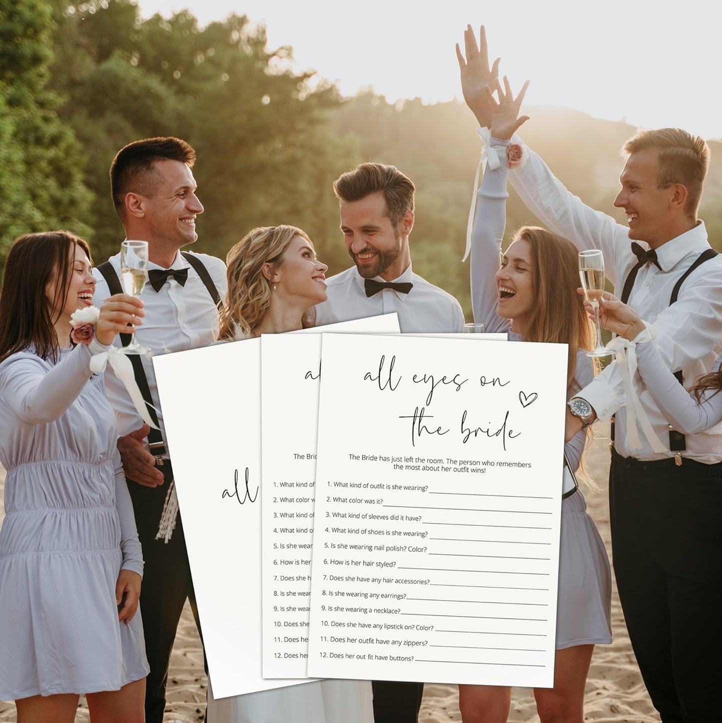 Bridal Shower Games, All Eyes On The Bride, 25Pcs Minimalist White Double-Sided Bridal Game Cards, Wedding Shower Games for Guests, Engagement Bachelorette Party Supplies - A20